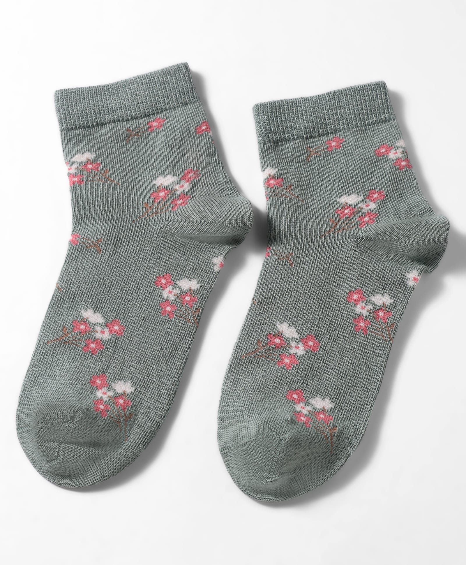 Mustang Knit Ankle Length Socks With Floral Design - Olive Green-picture-11