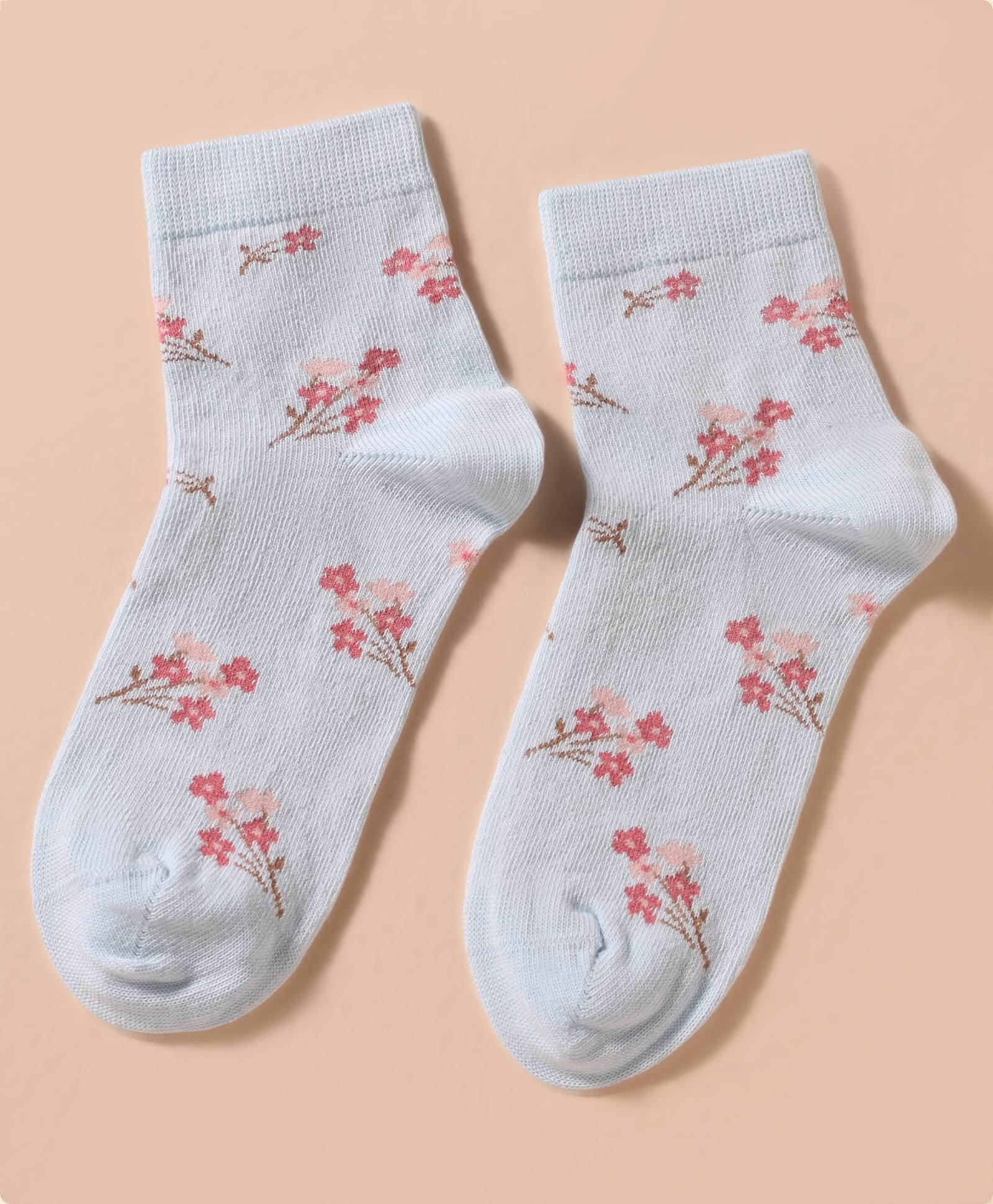 Mustang Knit Ankle Length Socks With Floral Design - Light Blue-picture-25