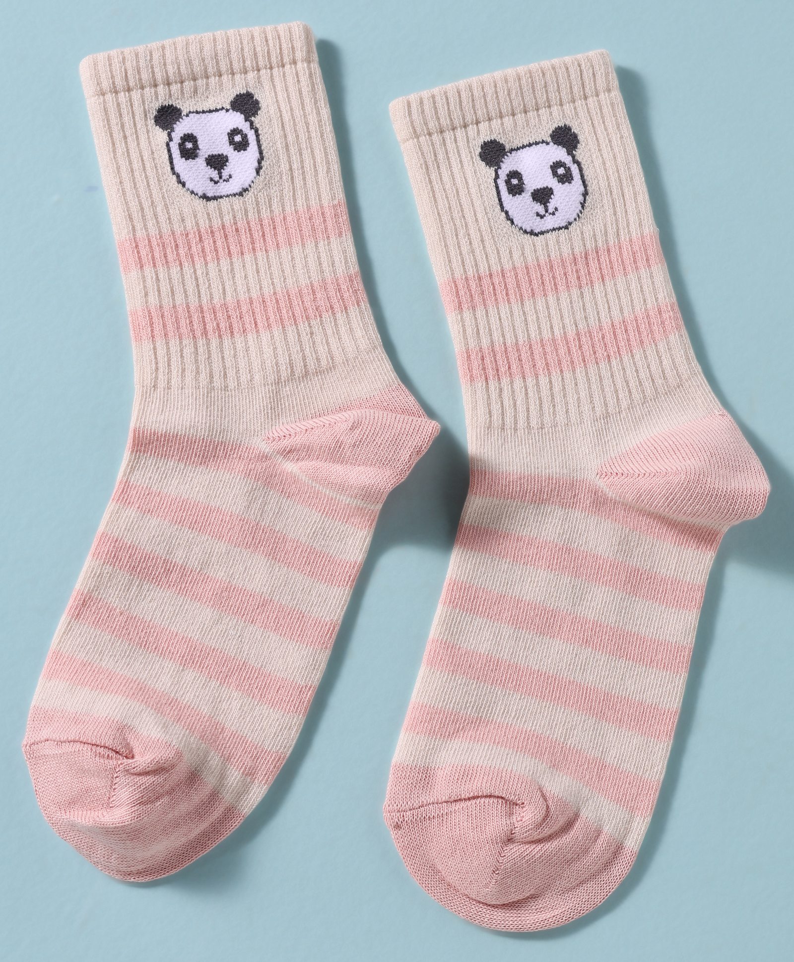 Mustang Knit Ankle Length Socks With Stripes & Panda Print - Pink-picture-19