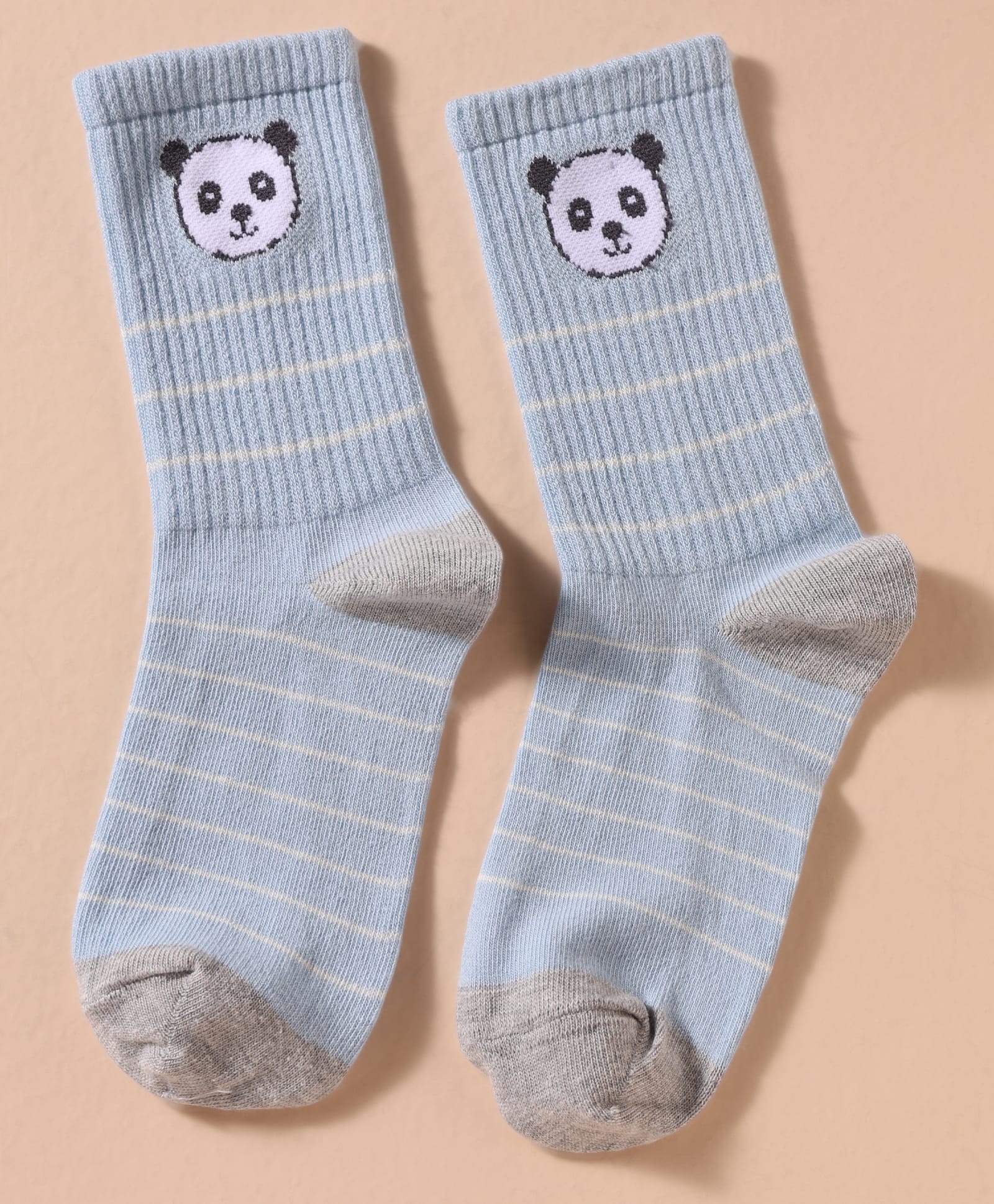 Mustang Knit Ankle Length Socks With Stripes & Panda Design - Light Blue-image-49