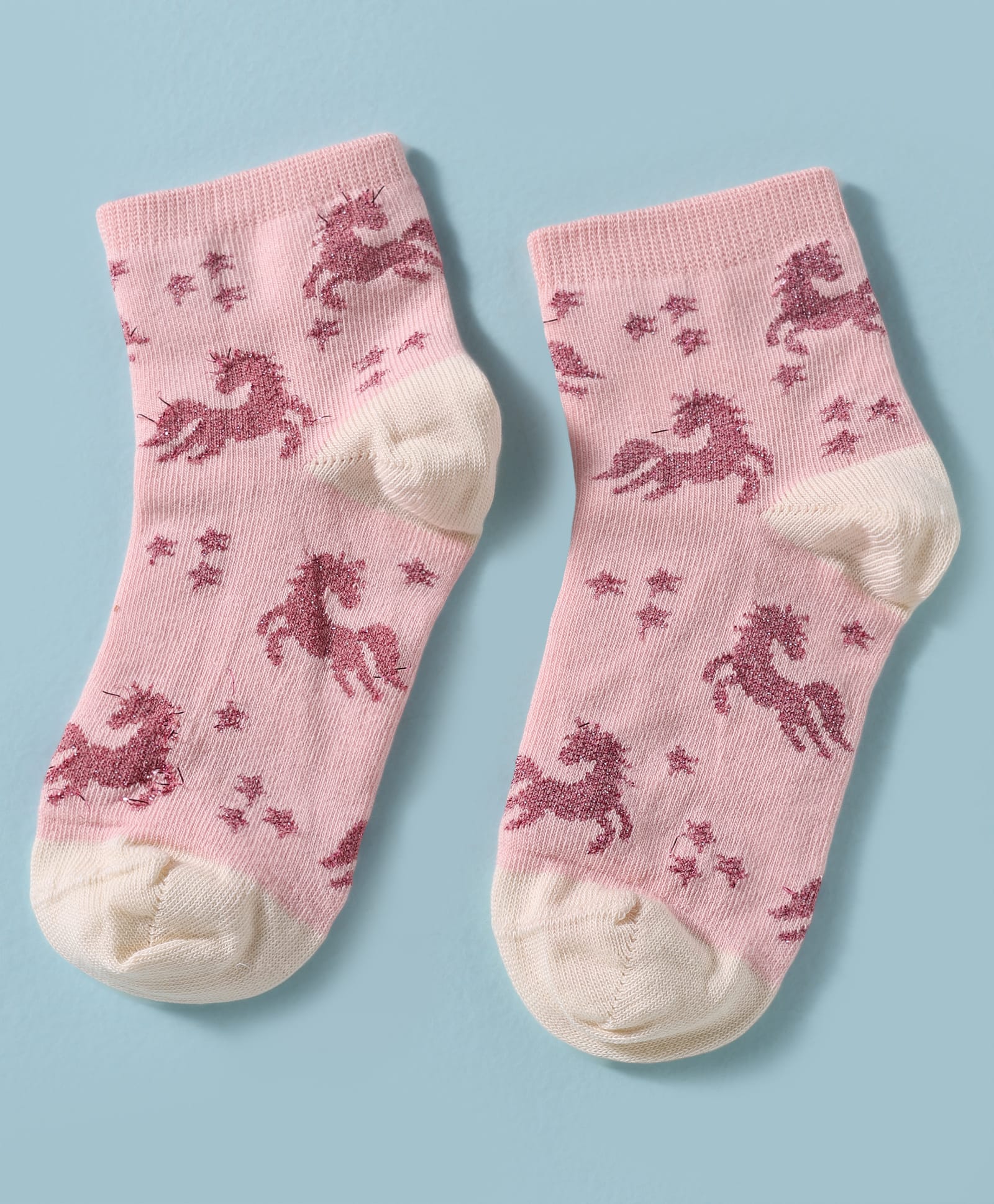 Mustang Knit Ankle Length Socks With Unicorn Design - Pink
