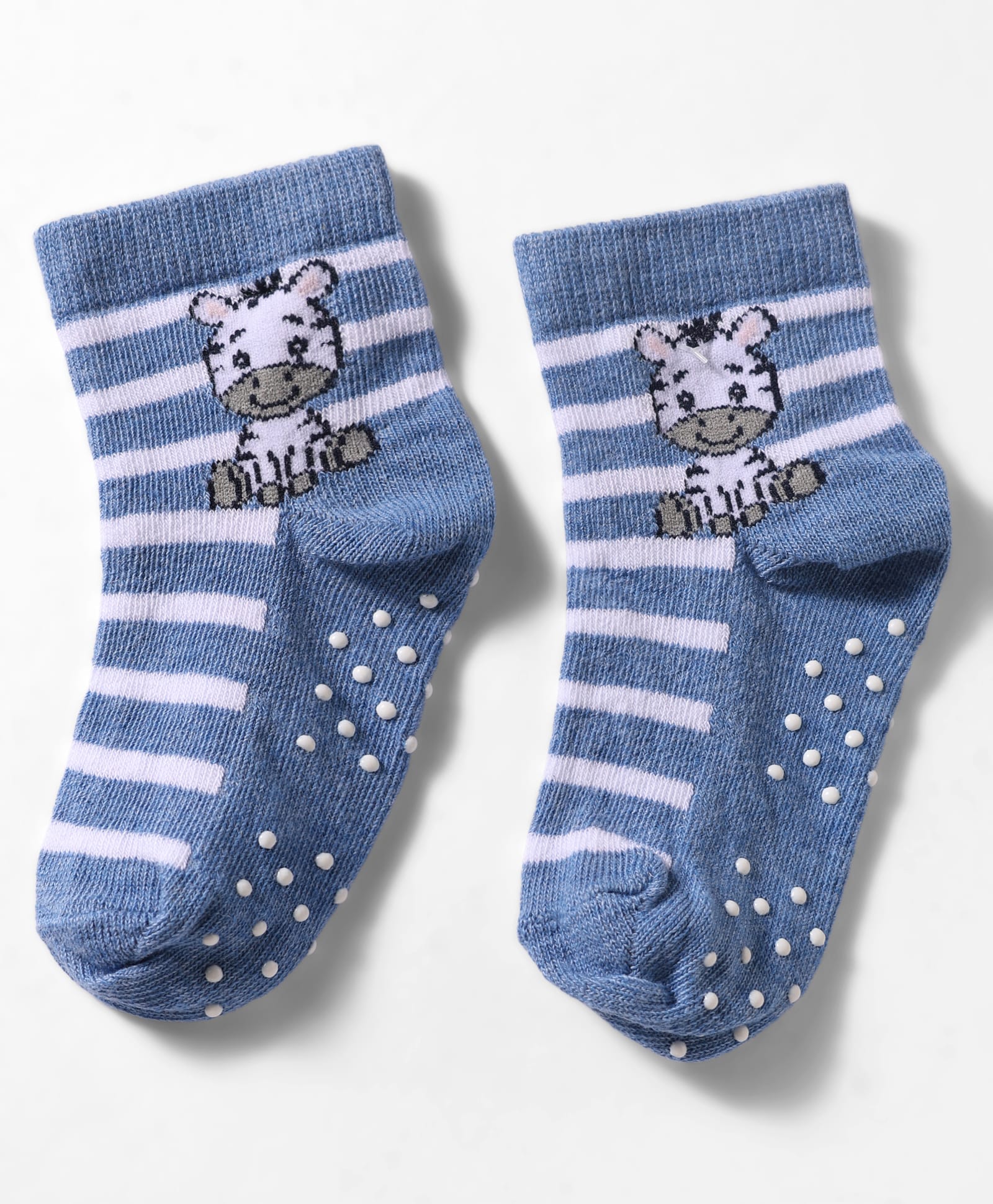 Mustang Knit Anti Skid Ankle Length Socks With Striped & Zebra Design - Blue