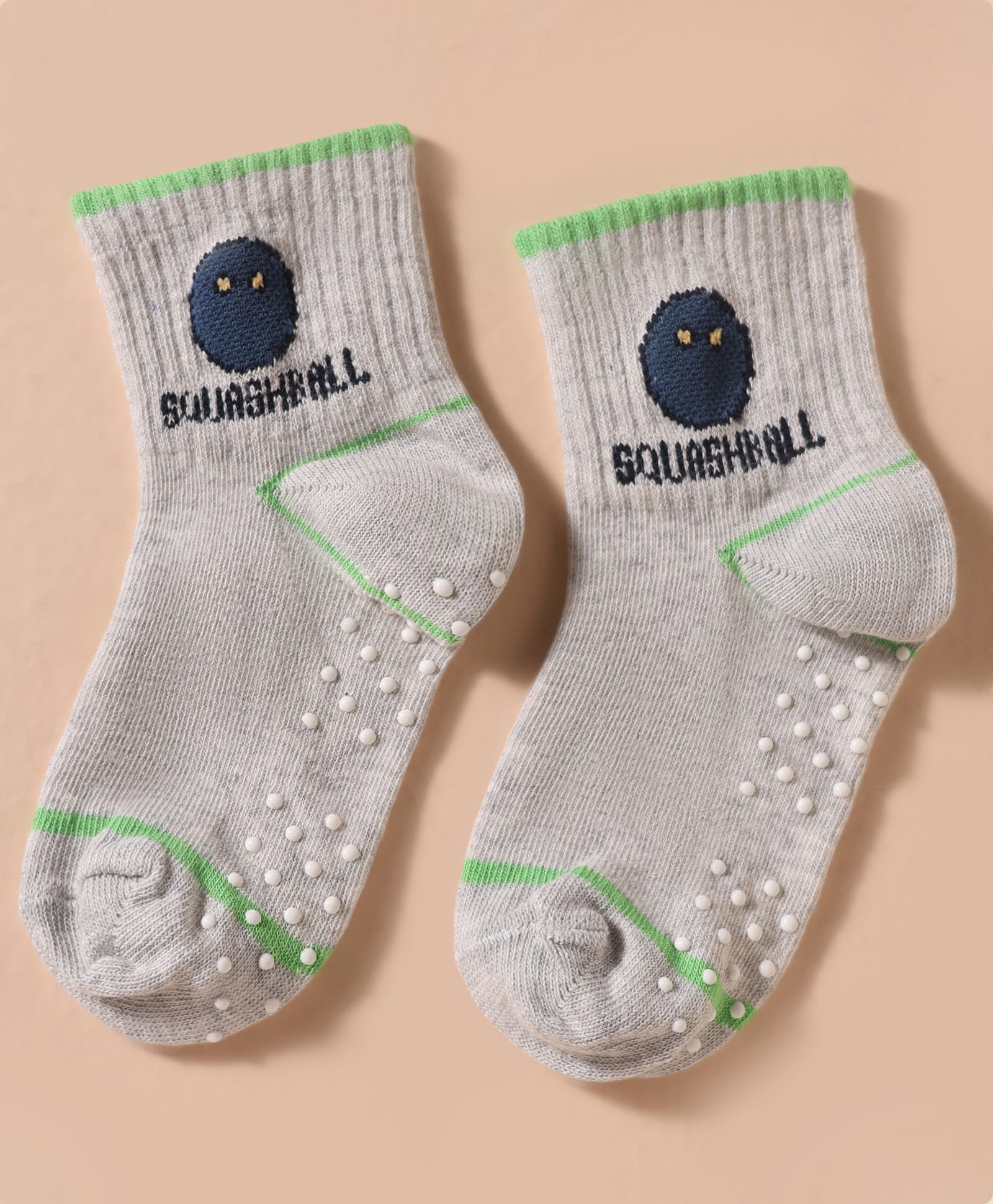 Mustang Knit Anti Skid Ankle Length Socks With Sports Theme & Text Design - Grey-image-35
