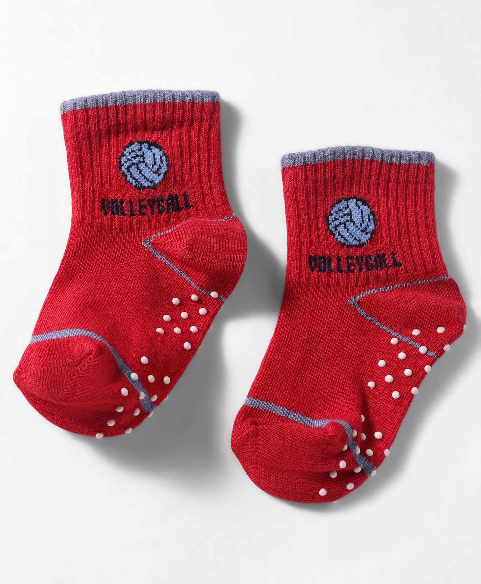 Mustang Knit Anti Skid Ankle Length Socks With Sports Theme & Text Design - Red