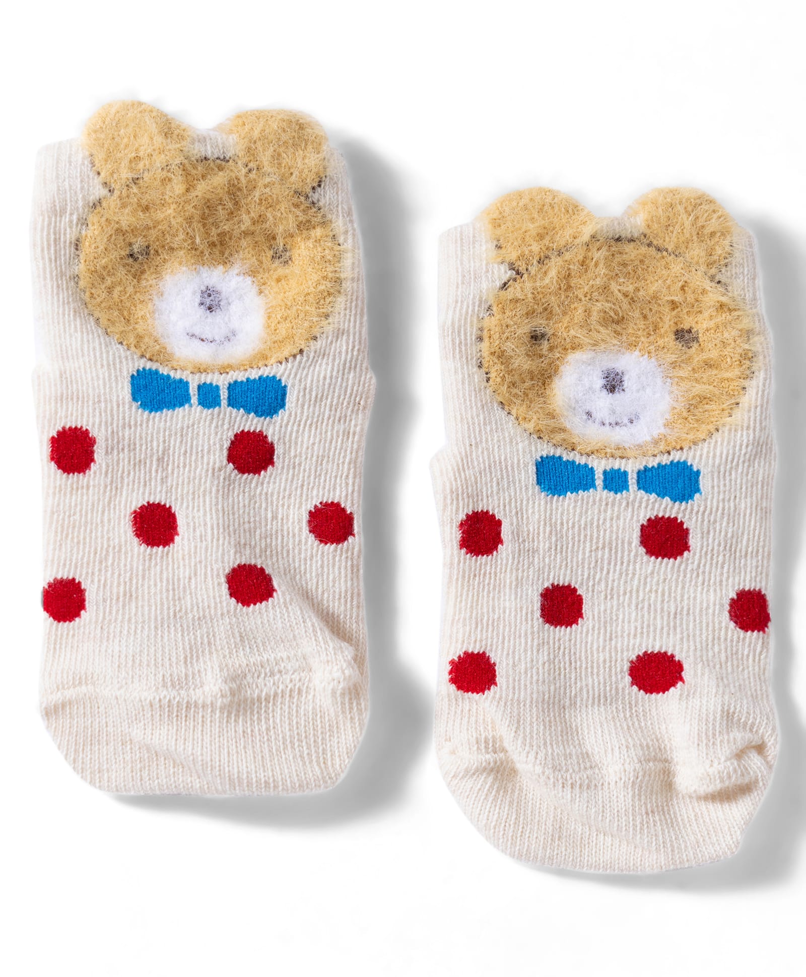 Mustang Knit Ankle Length Anti Skid Socks With Polka Dots & Bear Design - Beige-image-19