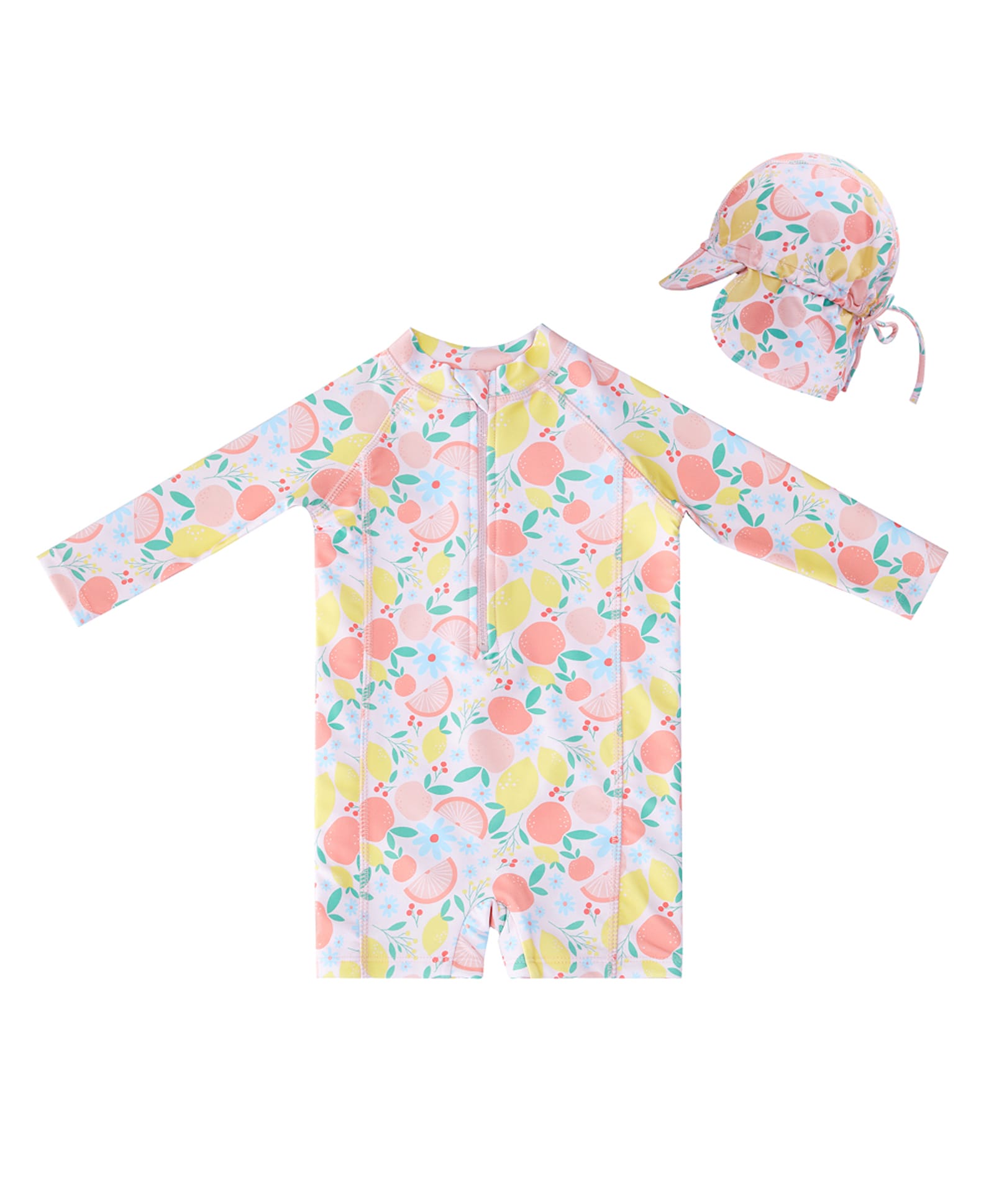 Big Softies Full Raglan Sleeves Fruits Printed Legged Swimsuit With Cap - Light Pink-picture-30