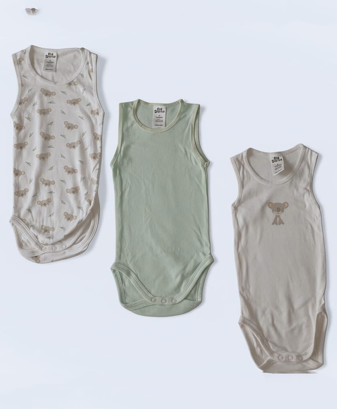 Big Softies Pack Of 3 Cotton Knit Sleeveless Koala & Teddy Bear Printed Onesies - Koala Green-image-46