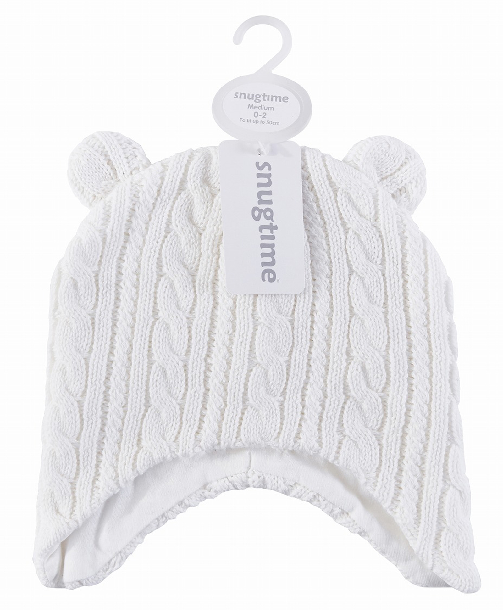 SNUGTIME Cotton Knit Cable Knit Designed Ear Applique Detailed Beanie - White - Circumference 54 Cms-image-9