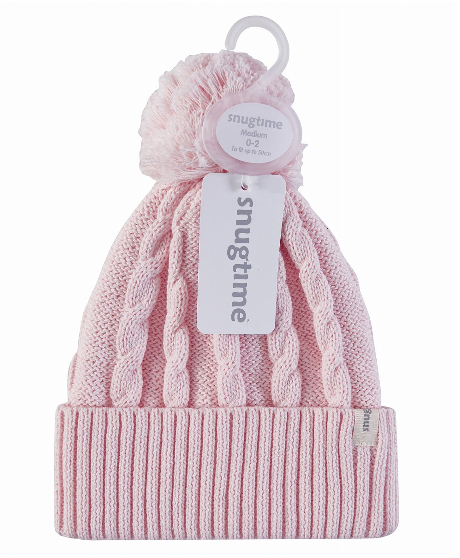 SNUGTIME Cotton Cable Knit Design Pom Pom Embellished Beanie - Pink - Circumference - 54 Cms-picture-1