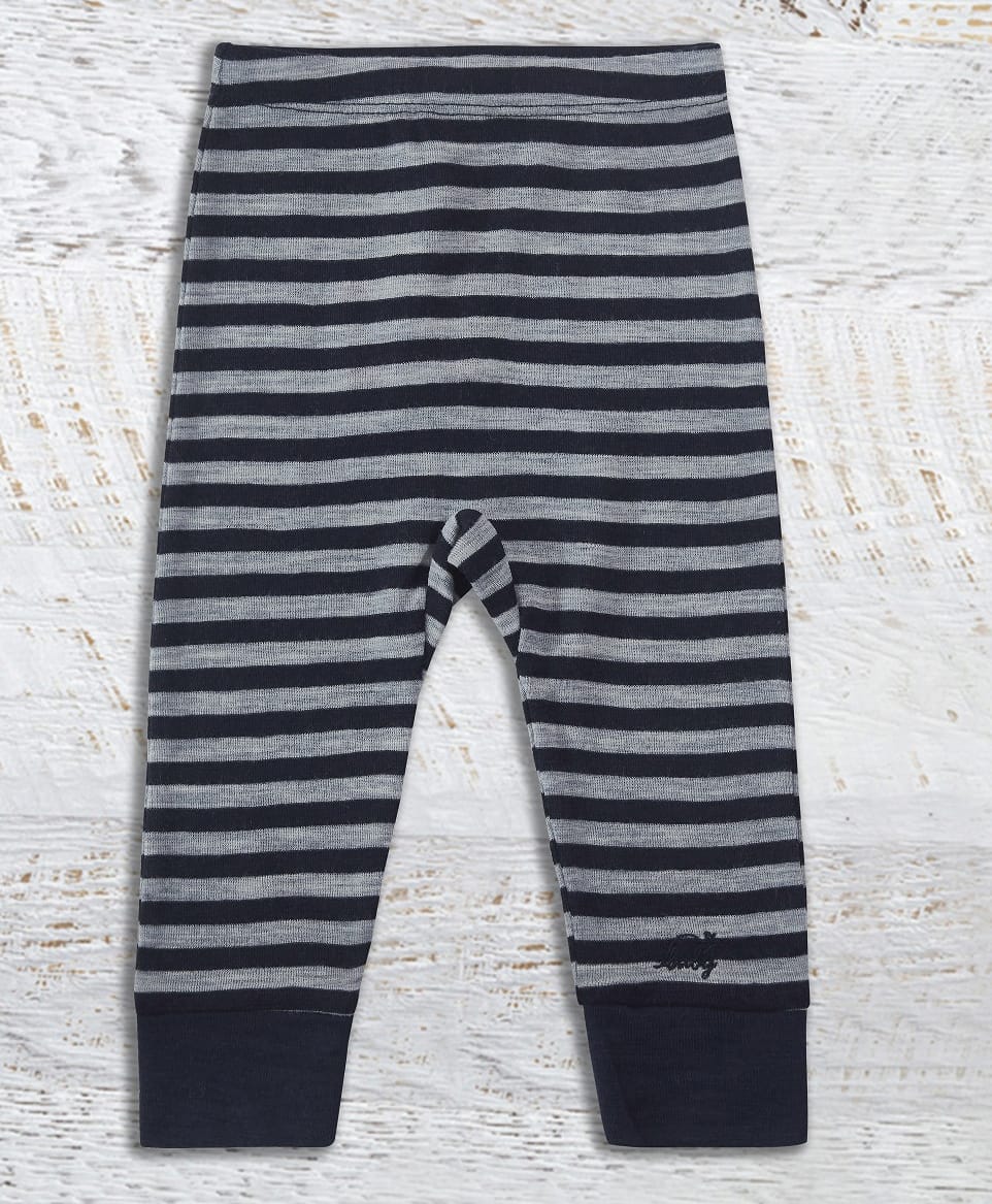 Merino Baby Woollen Knit Striped & Baby Text Embroidered Pants - Navy Blue-image-34