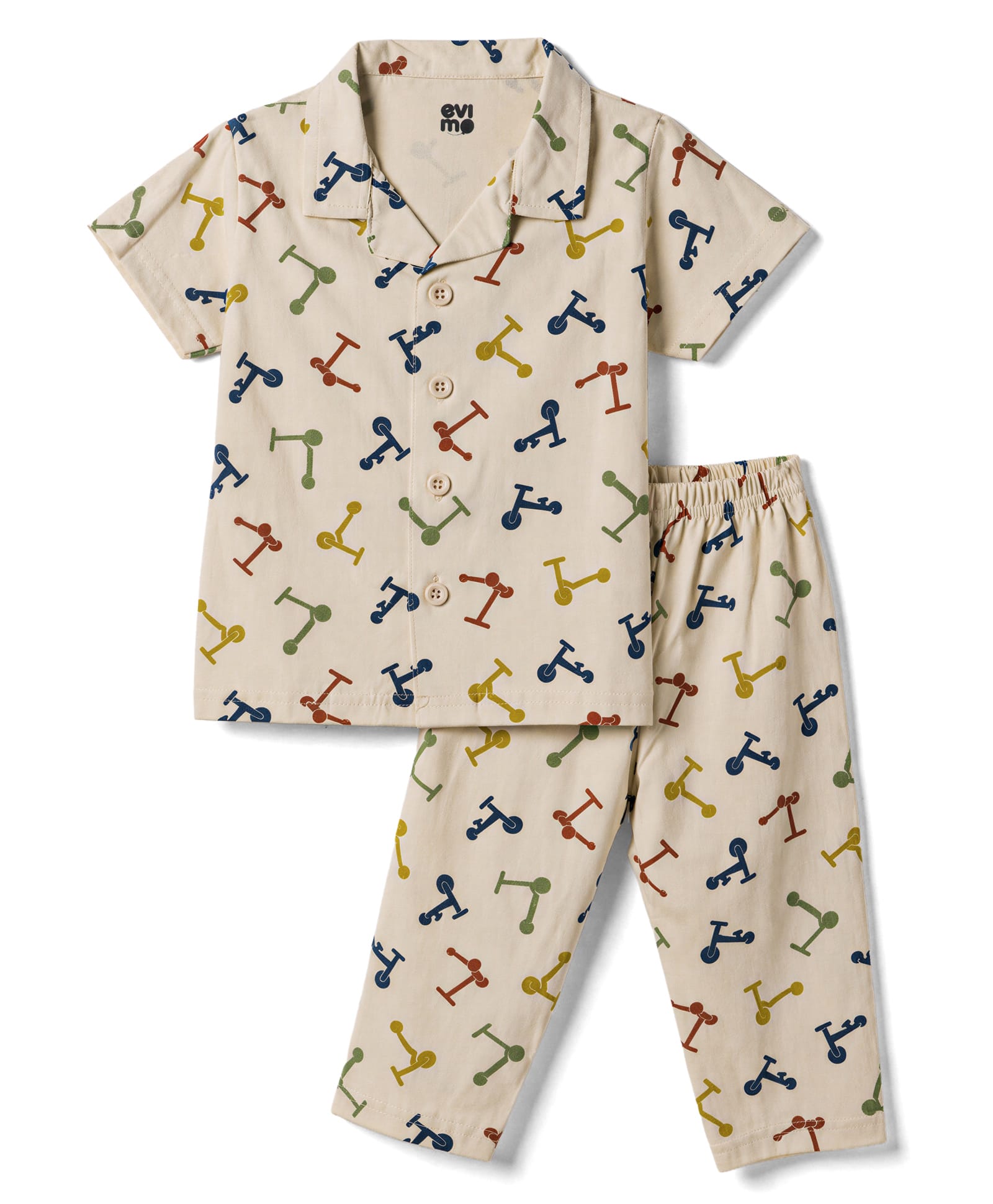 Evimo Single Jersey Knit Half Sleeves Co-Ords Printed Shirt & Pyjama Night Suit - Beige-picture-5