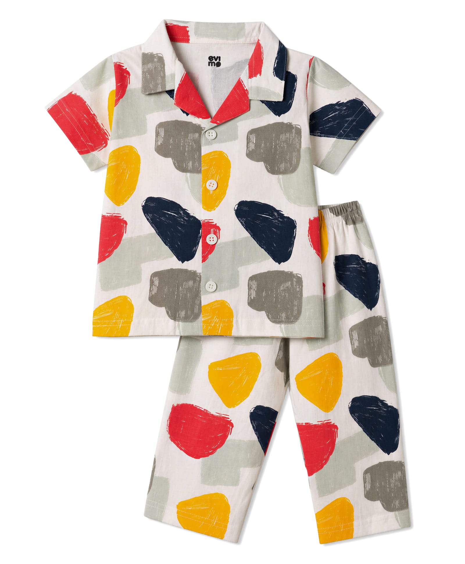 Evimo Single Jersey Knit Half Sleeves Co-Ords Printed Shirt & Pyjama Night Suit - White & Red-picture-38