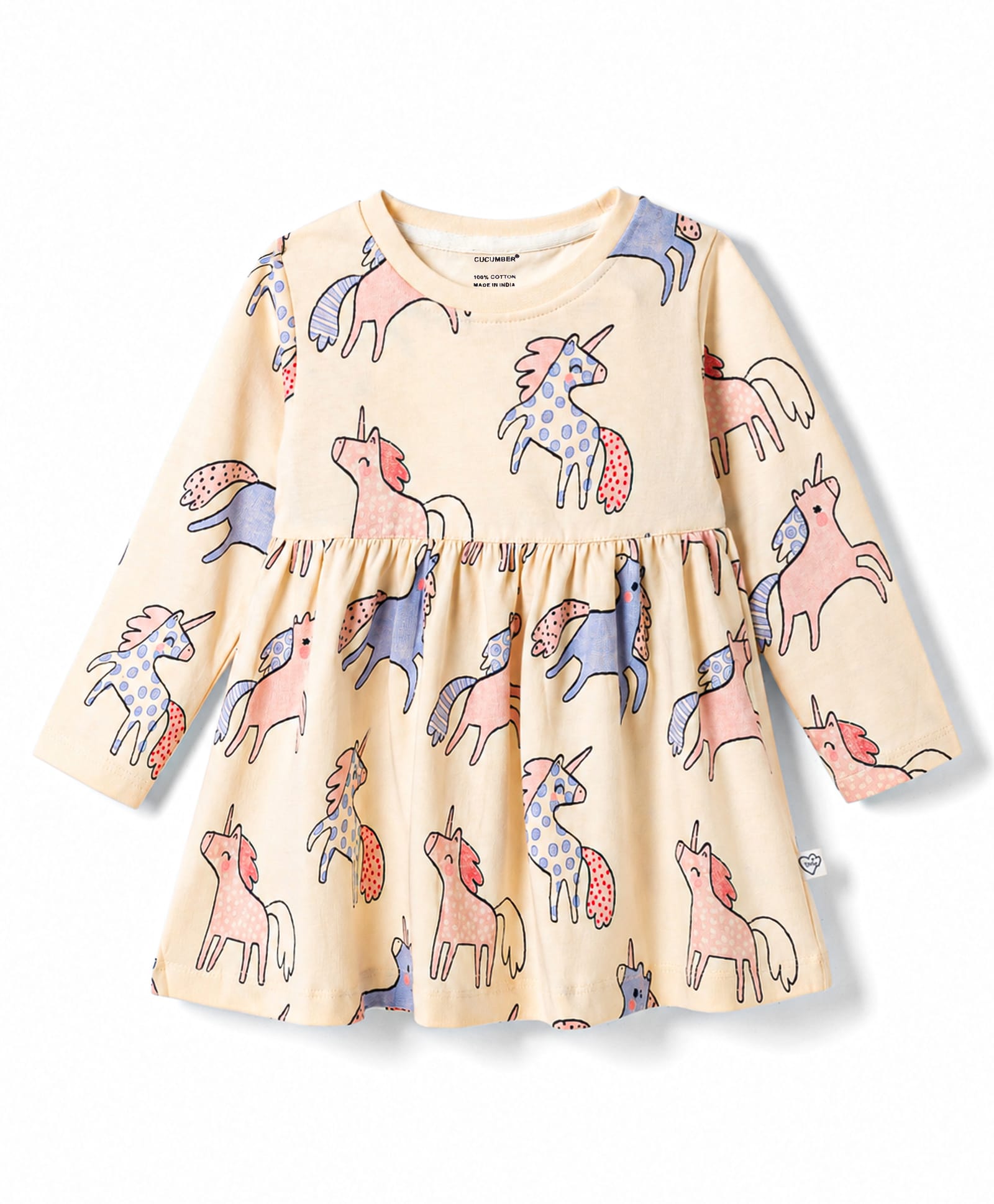 CUCUMBER Sinker Knit Full Sleeves Unicorn Printed Frock - Peach-picture-49