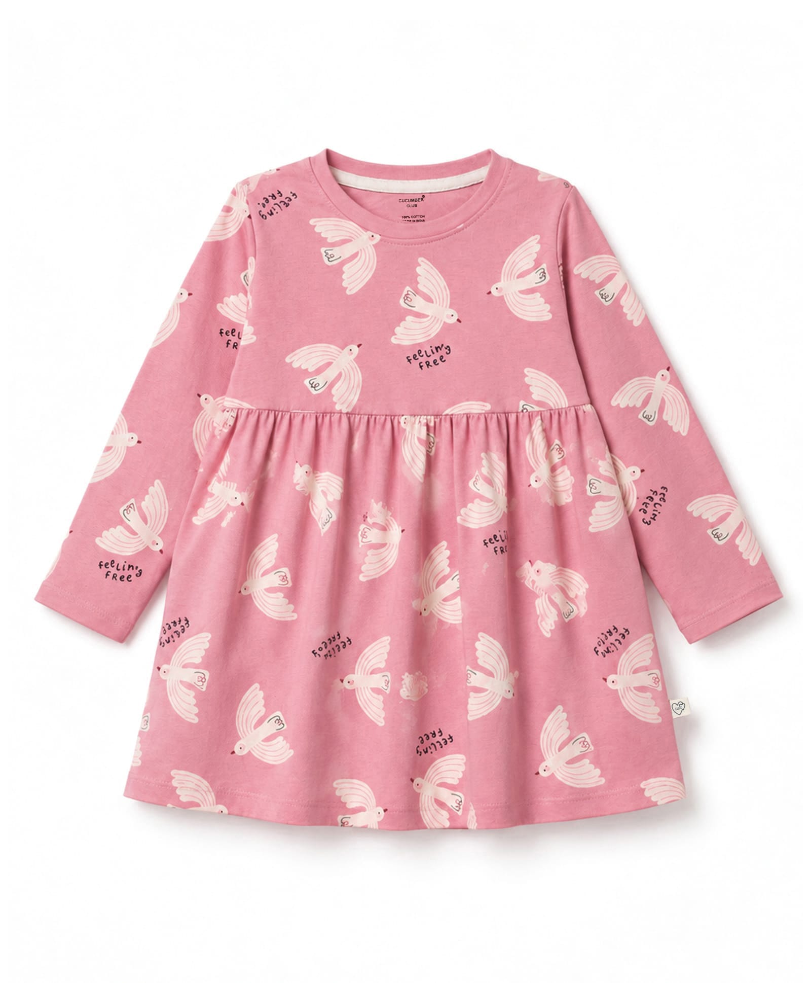 CUCUMBER Sinker Knit Full Sleeves Tropical Theme Printed Frock - Baby Pink-picture-40