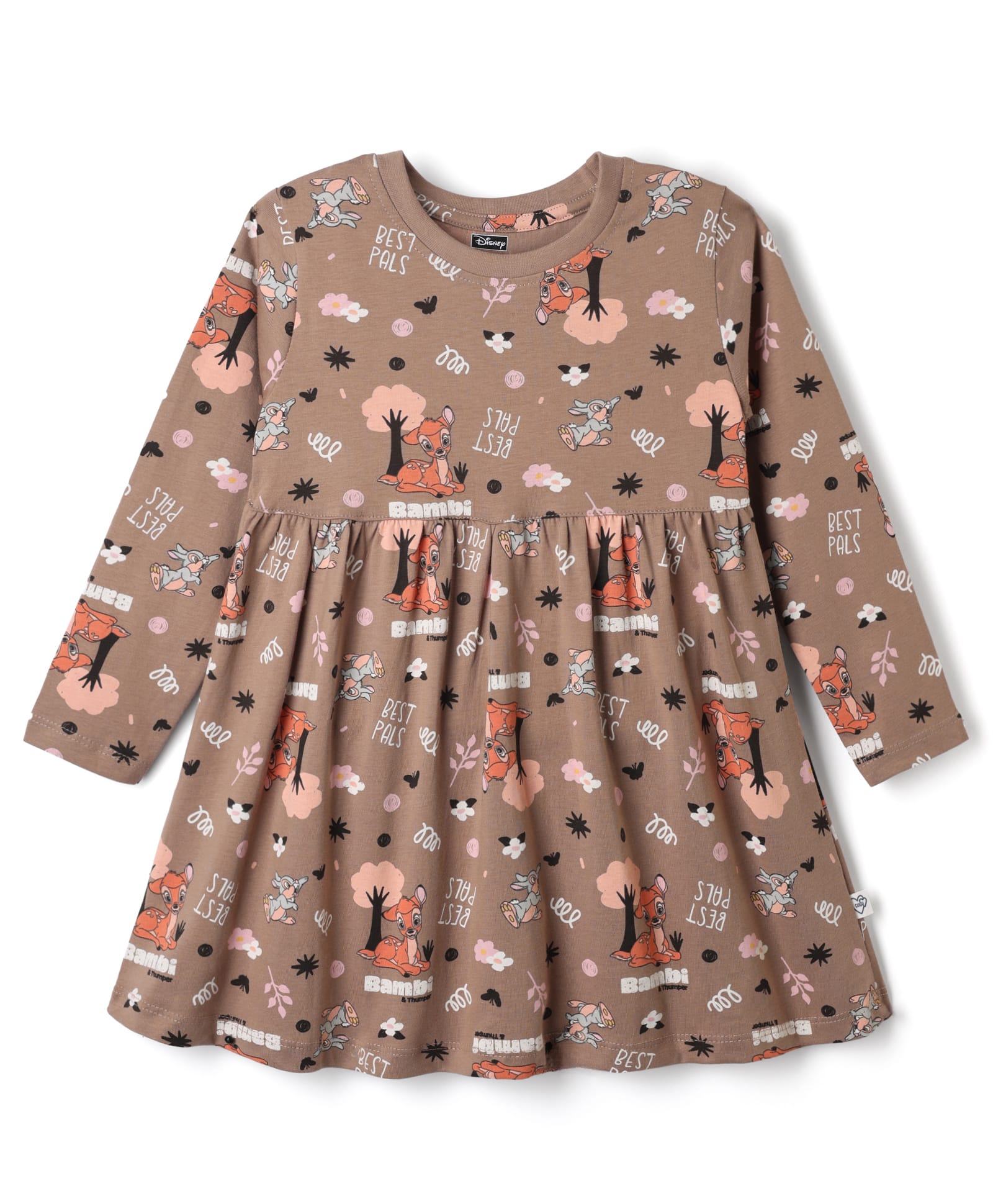 CUCUMBER Sinker Knit Full Sleeves Flared One Piece Frock With Animal Print - Brown-picture-28