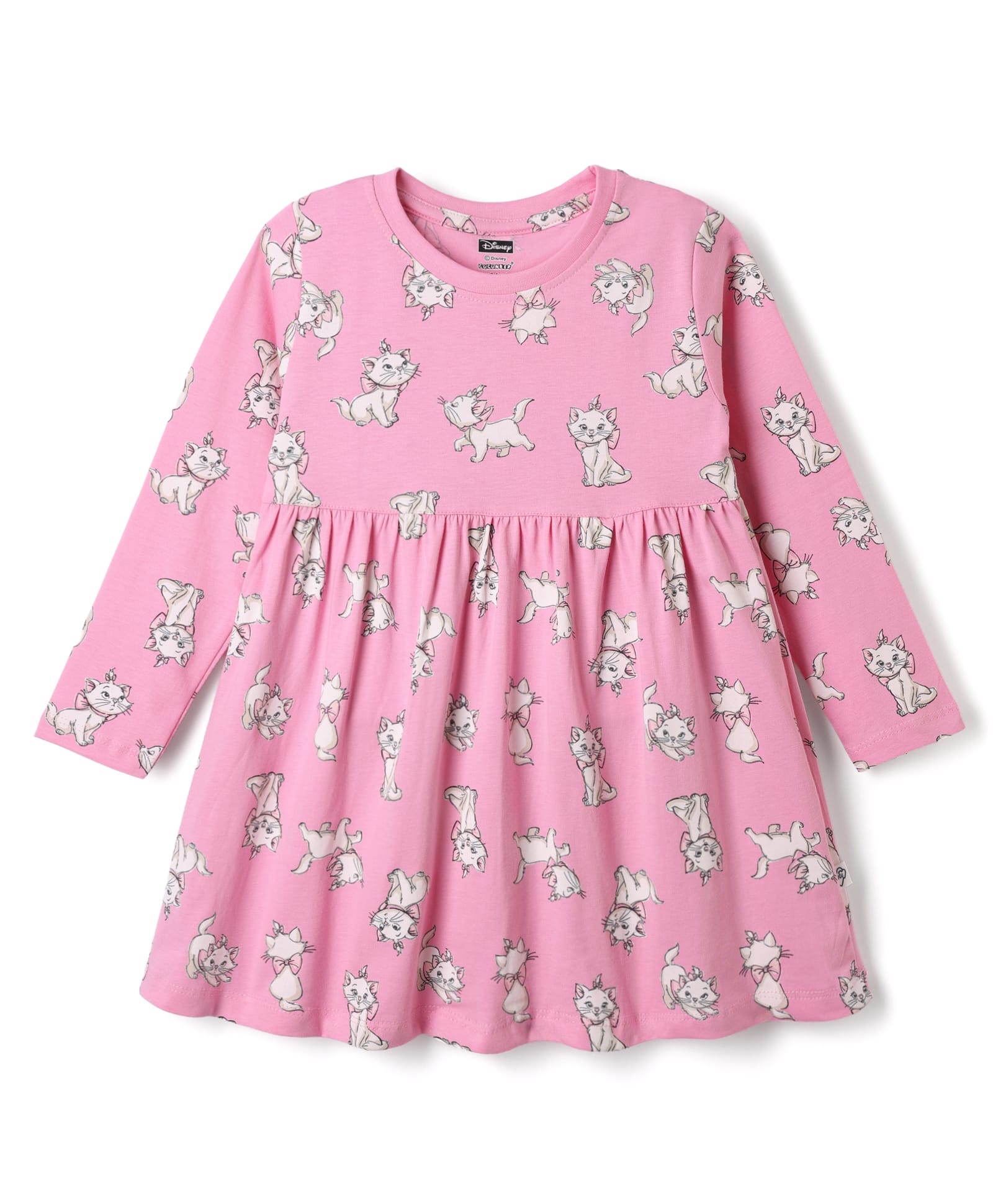 CUCUMBER Sinker Knit Full Sleeves Flared One Piece Frock With Marie Graphics - Pink-image-26