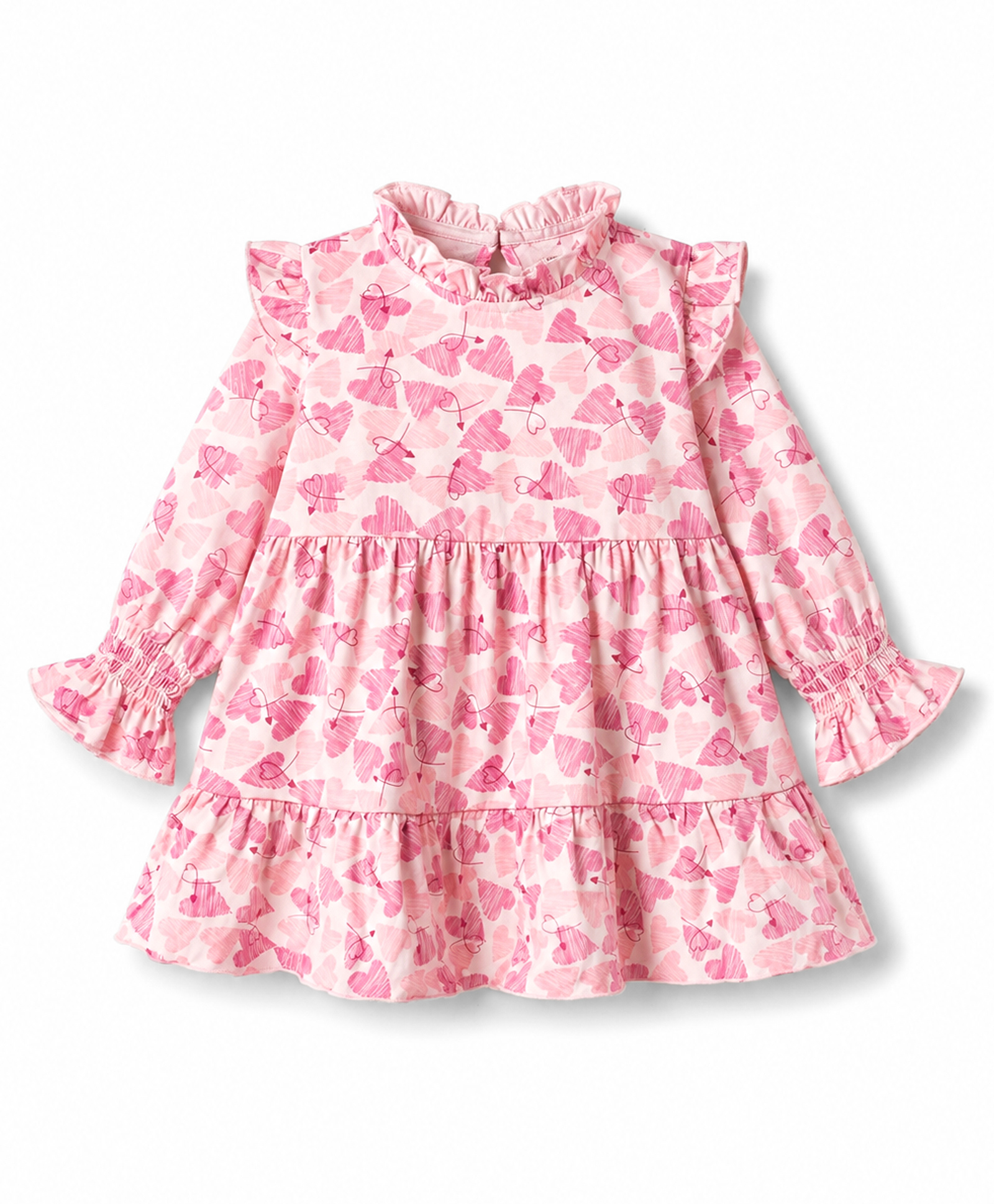CUCUMBER Sinker Knit Full Sleeves Flared One Piece Frock With Heart Print - Baby Pink-image-24