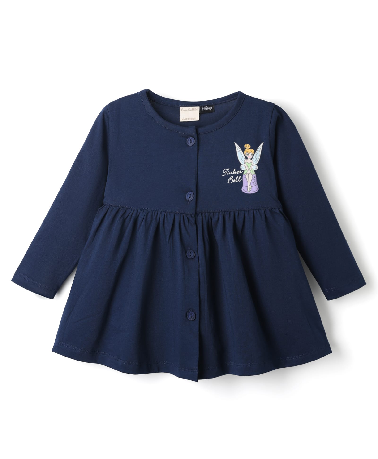 CUCUMBER Sinker Knit Full Sleeves Flared One Piece Frock With Tinker Bell Graphics - Navy Blue-image-21