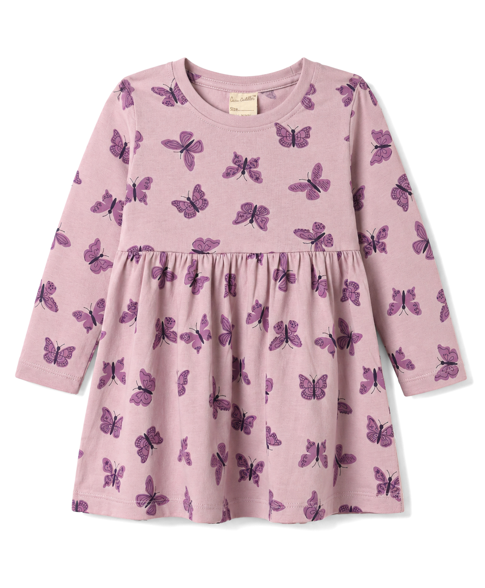 CUCUMBER Sinker Knit Full Sleeves Butterfly Printed Frock - Lavender-picture-11