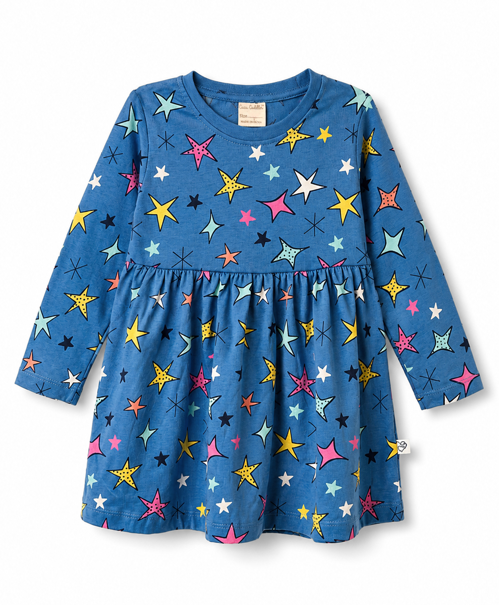 CUCUMBER Sinker Knit Full Sleeves Star Printed Frock - Blue-picture-36