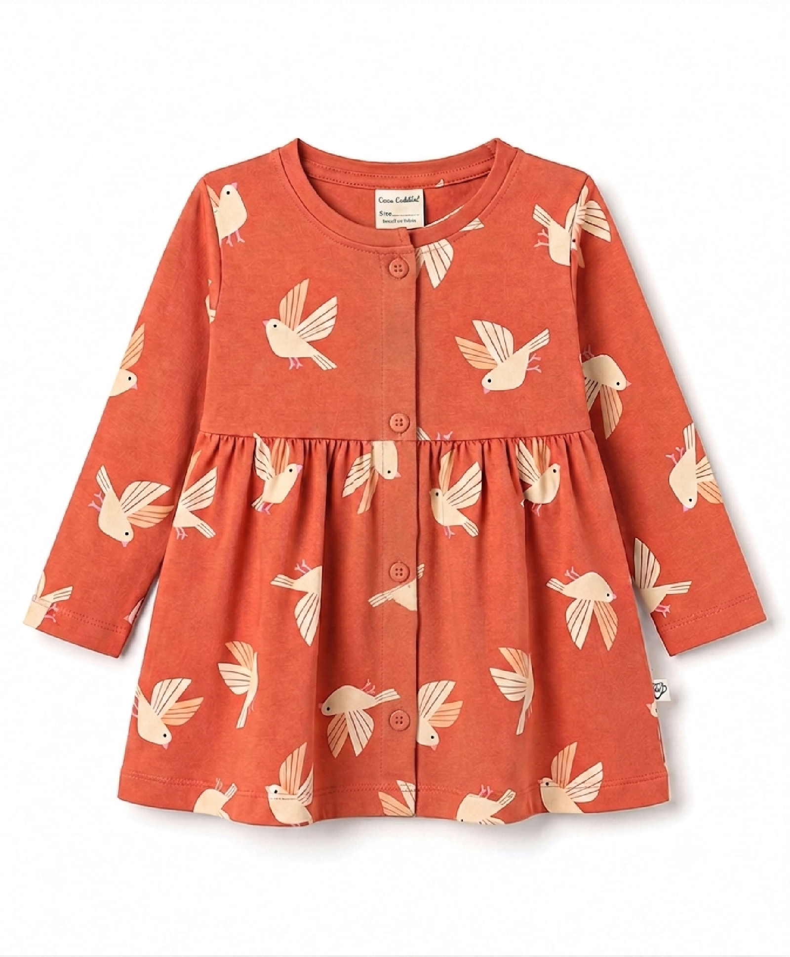 CUCUMBER Sinker Knit Full Sleeves Birds Printed Frock - Rust Orange-image-23