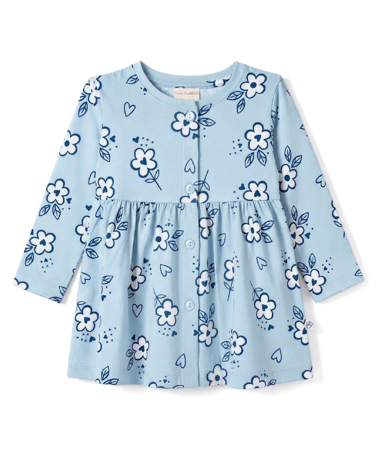 CUCUMBER Sinker Knit Full Sleeves Floral & Hearts Printed Frock - Light Blue-picture-12