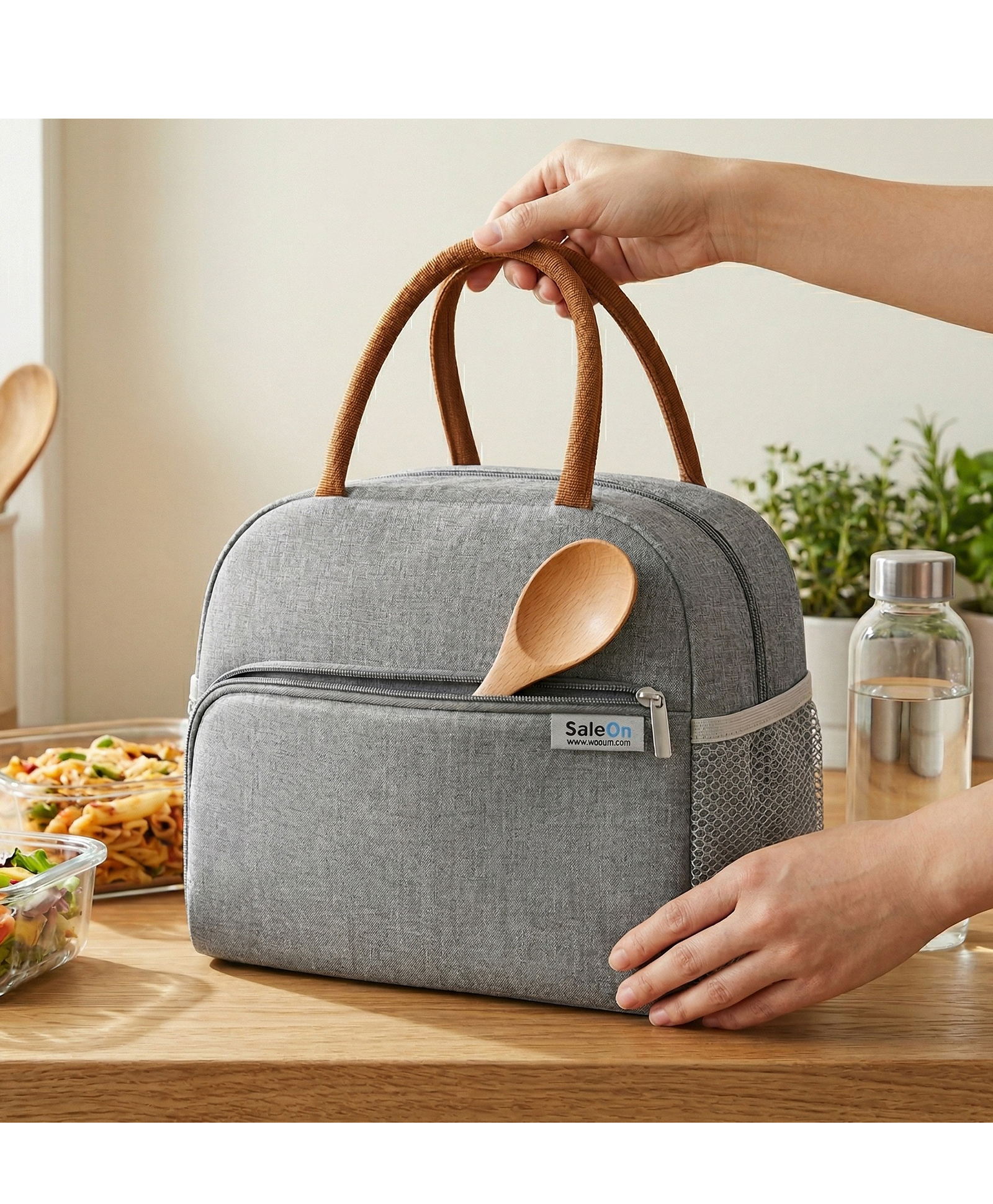 SaleOn Insulated Lunch Bag for Women/Men/Adult, Lunch Box Lunch Bag Women, Small Leakproof Cute Lunch Tote Large Capacity Reusable Lunch Container for Work/Office/Picnic/Beach (Grey)-picture-10