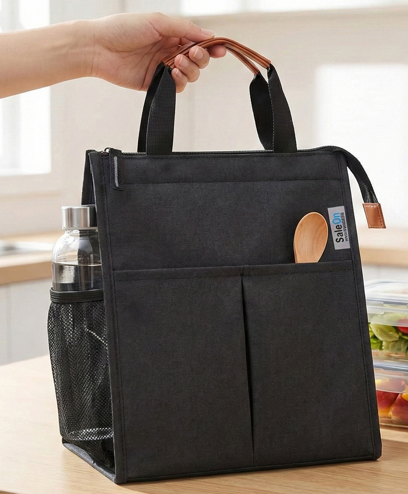 SaleOn Insulated Lunch Bag for Women & Men | Waterproof Soft Cooler Tote | Leakproof, Reusable with Pockets | Thermal Lunch Box for Office, Travel, Picnic (Charcoal Grey)-picture-18