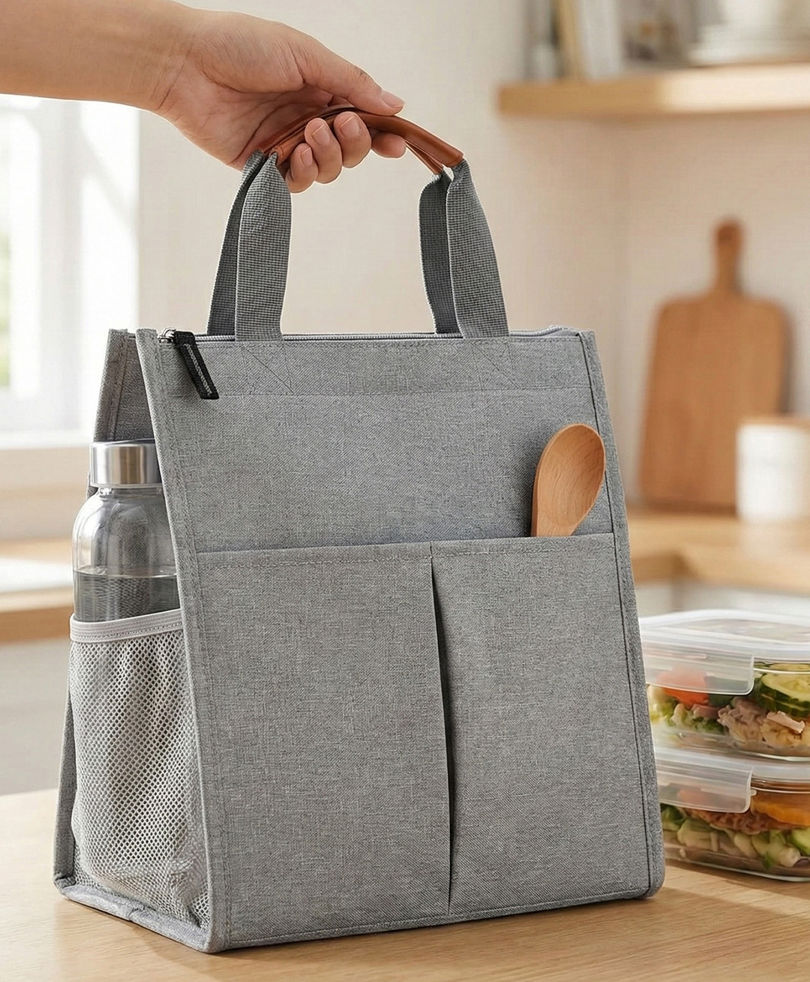 Saleon Insulated Lunch Bag for Women & Men | Waterproof Soft Cooler Tote | Leakproof, Reusable with Pockets | Thermal Lunch Box for Office, Travel, Picnic (Light Grey)-image-39