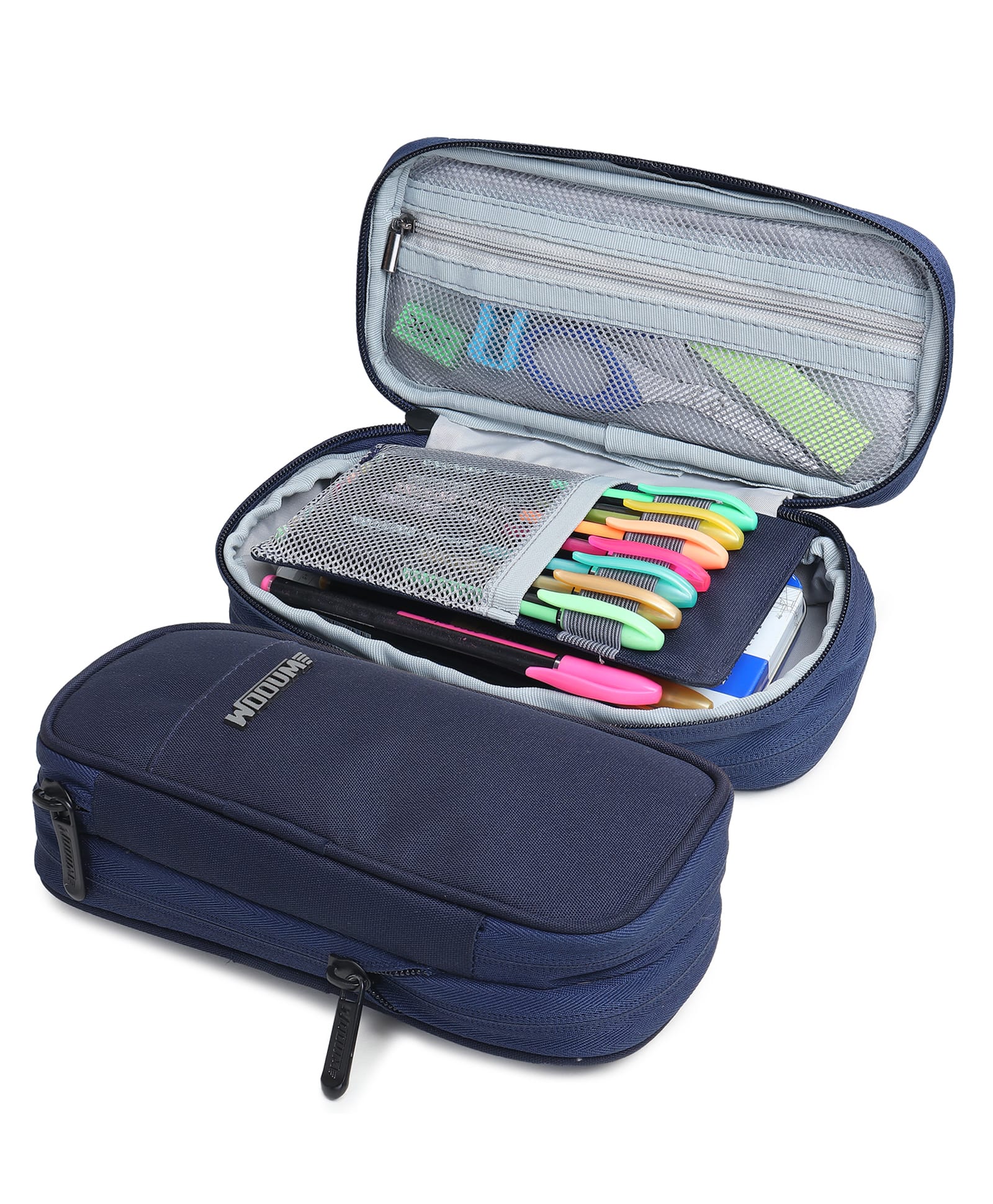 Wooum Expandable Pencil Pouch for Boys & Students | 1 Year Warranty | Large Capacity Pencil Case for School College & Office | Big Stationery Organizer Pen Bag with Mesh Pocket | Blue Pencil Pouch-image-2