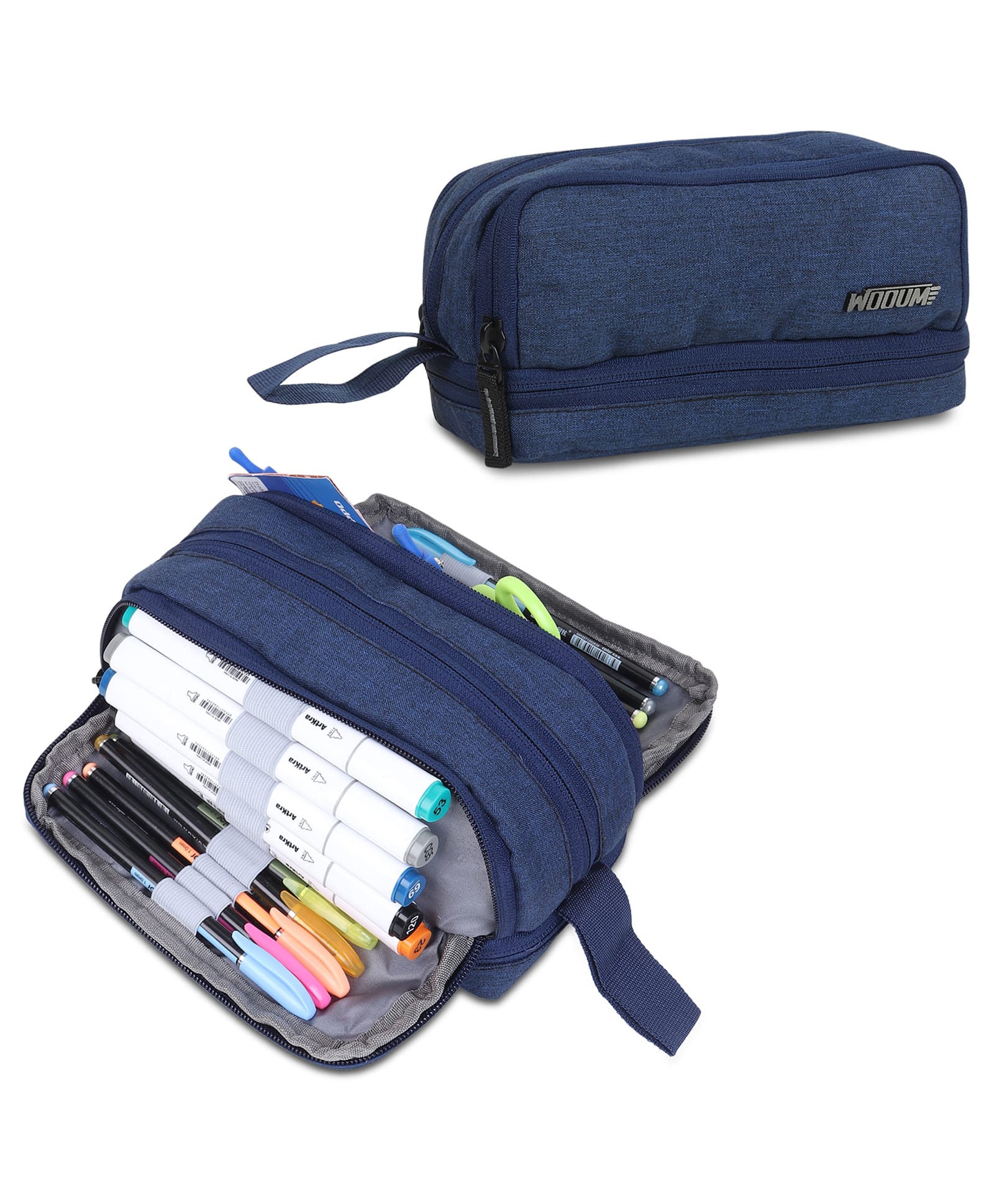 Wooum Fabric Extra Large Capacity Kawaii Pencil Cases Large Pencil Case, Cute Pencil Case, Back to School, Makeup Bag, College and Office Supplies, Travel Case (Khadi Navy Blue)-image-39