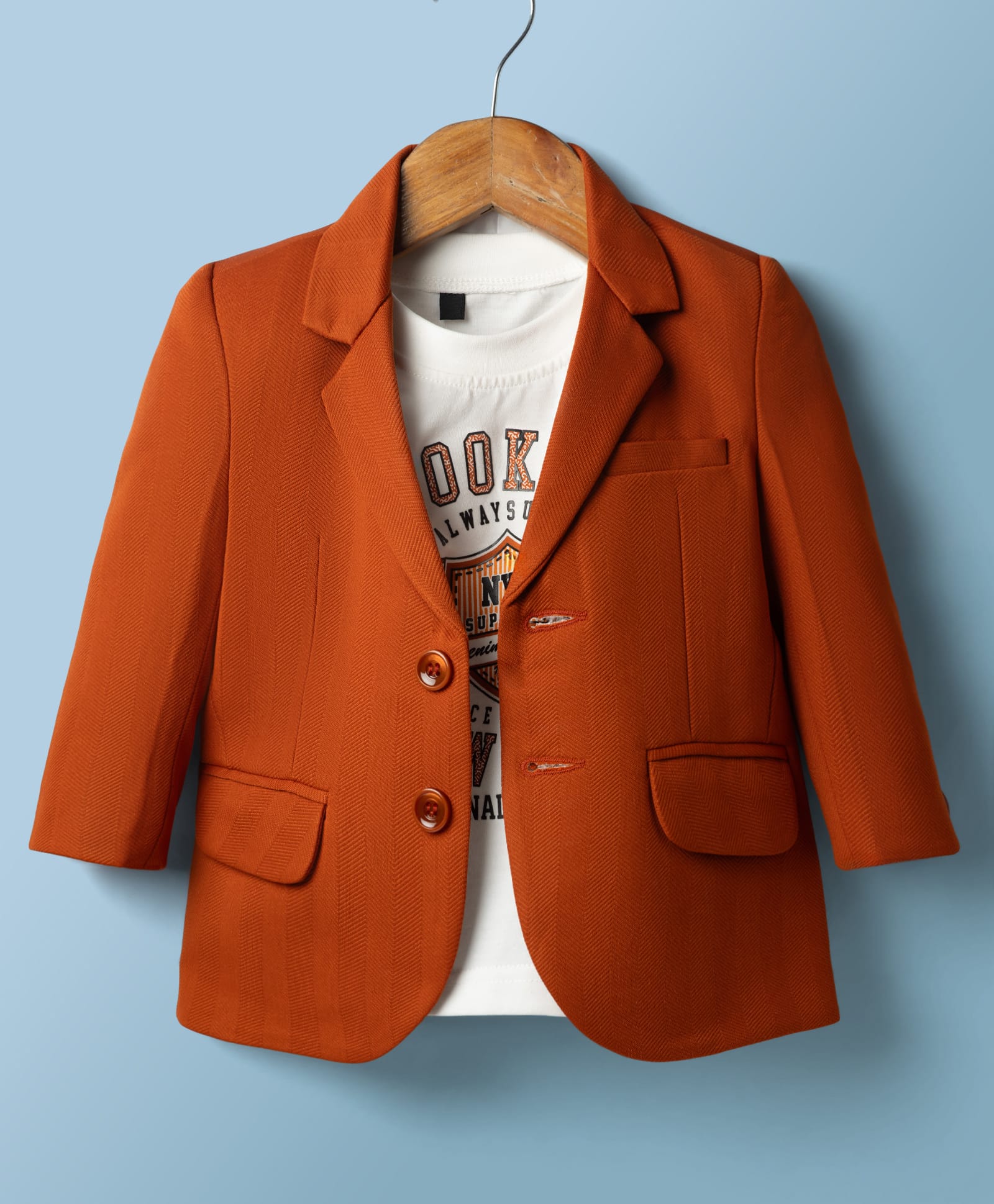 Robo Fry Cotton Woven Full Sleeves Solid Blazer with Inner Tee - Rust Orange-picture-27