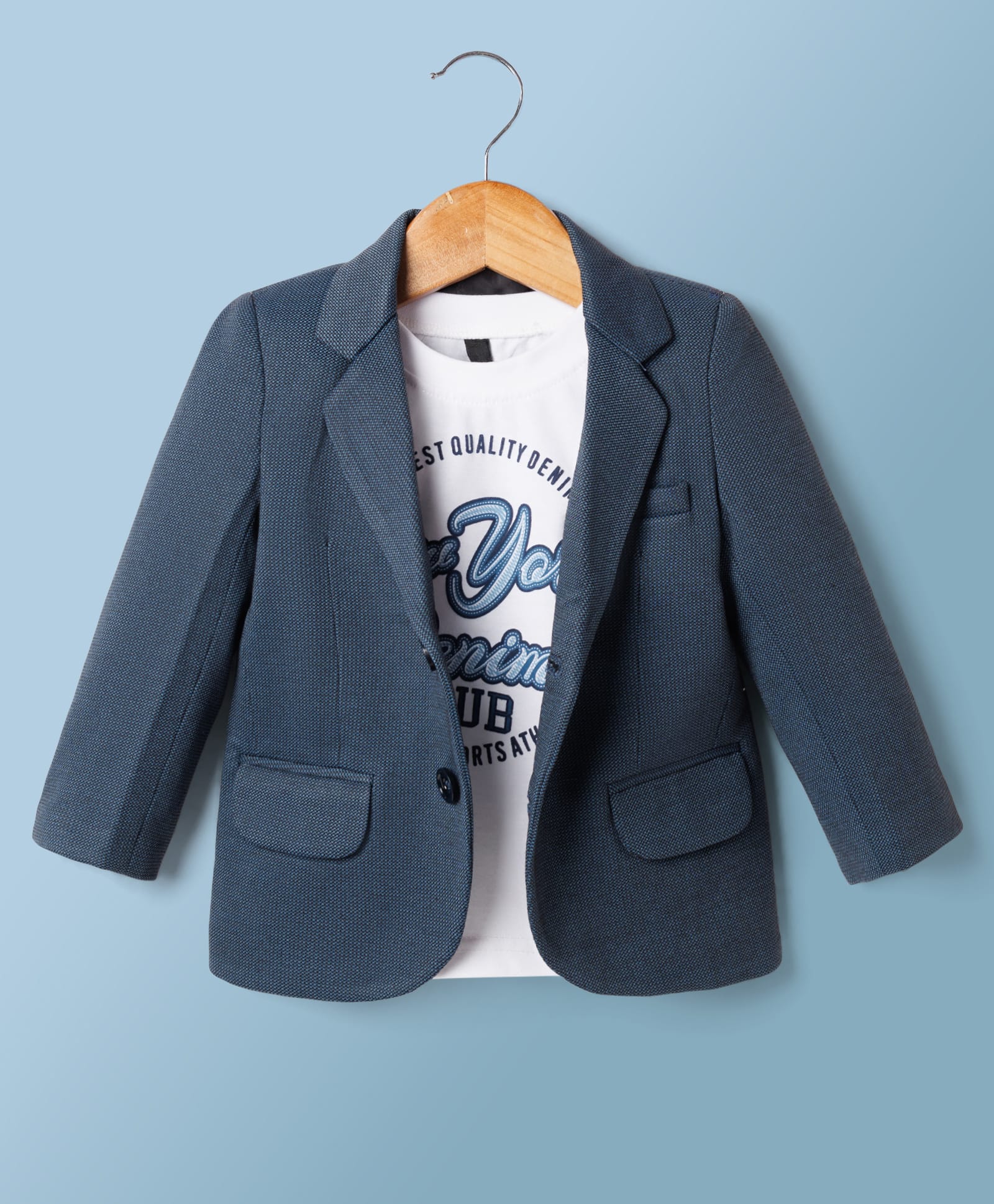 Robo Fry Cotton Woven Full Sleeves Solid Blazer with Inner Tee - Blue-image-45