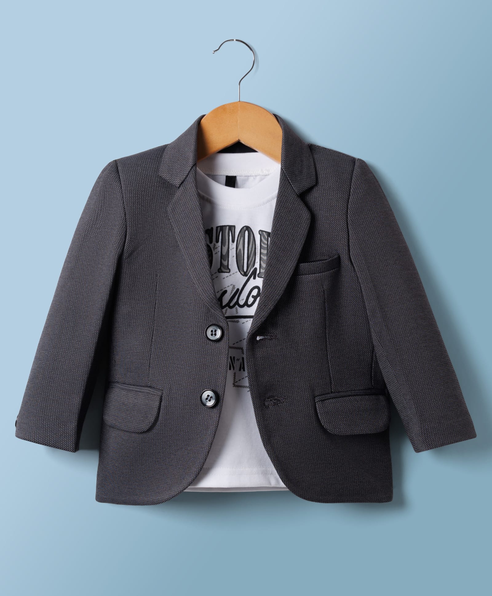 Robo Fry Cotton Woven Full Sleeves Solid Blazer with Inner Tee - Grey-image-22