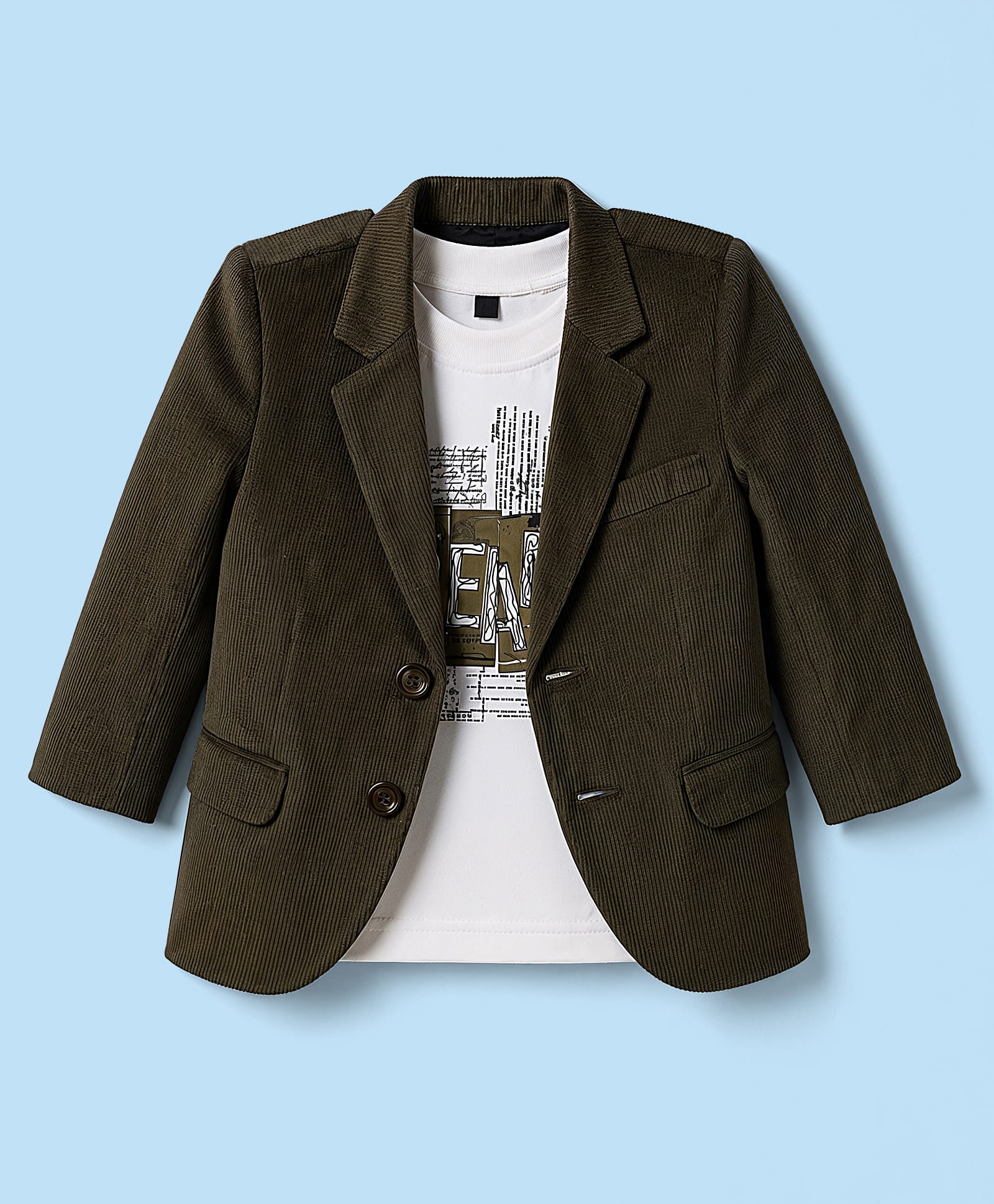 Robo Fry Cotton Woven Full Sleeves Textured Blazer With Text Printed T-Shirt - Olive Green-picture-23