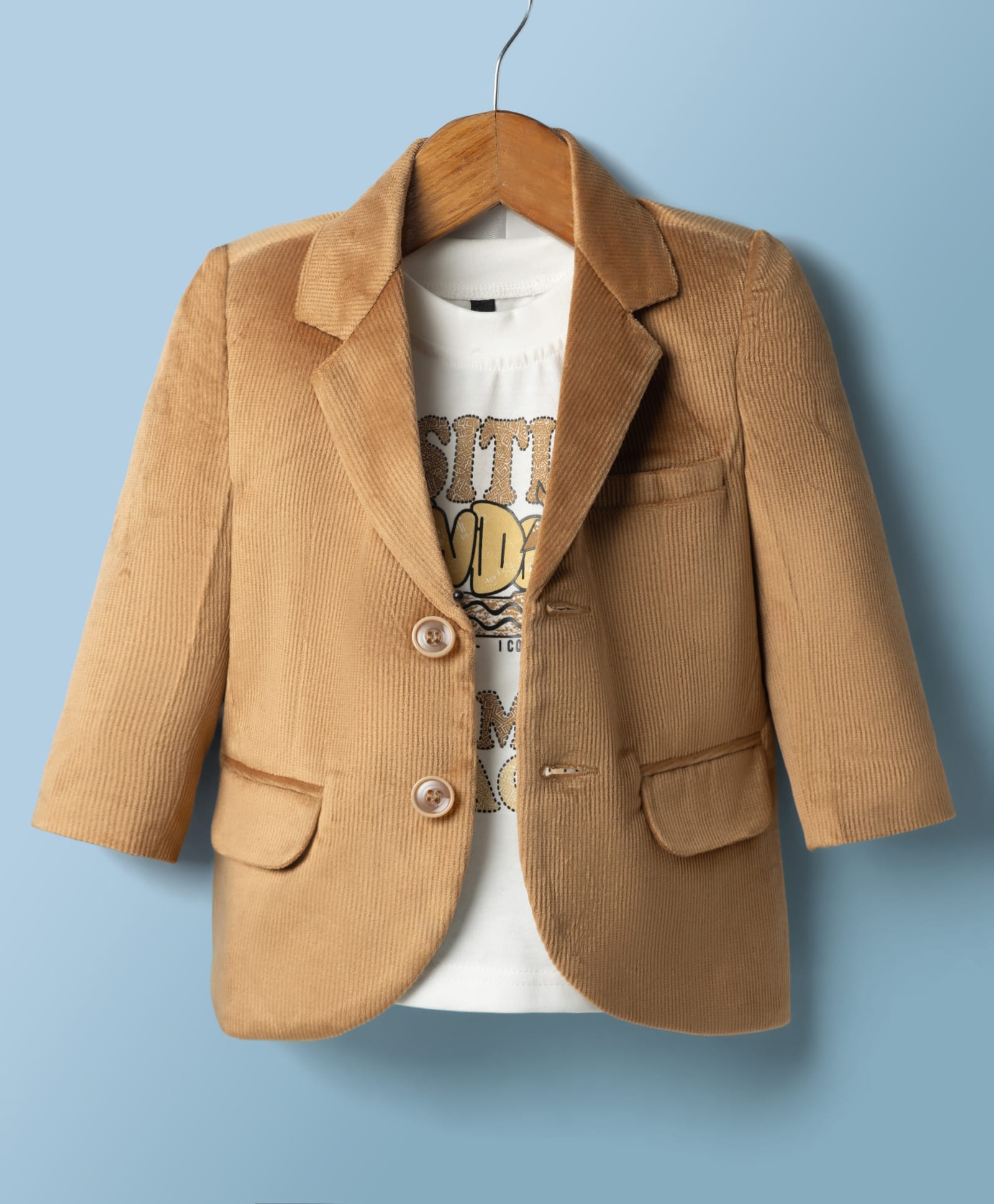 Robo Fry Cotton Woven Full Sleeves Solid Blazer with Inner Tee - Tan-picture-15