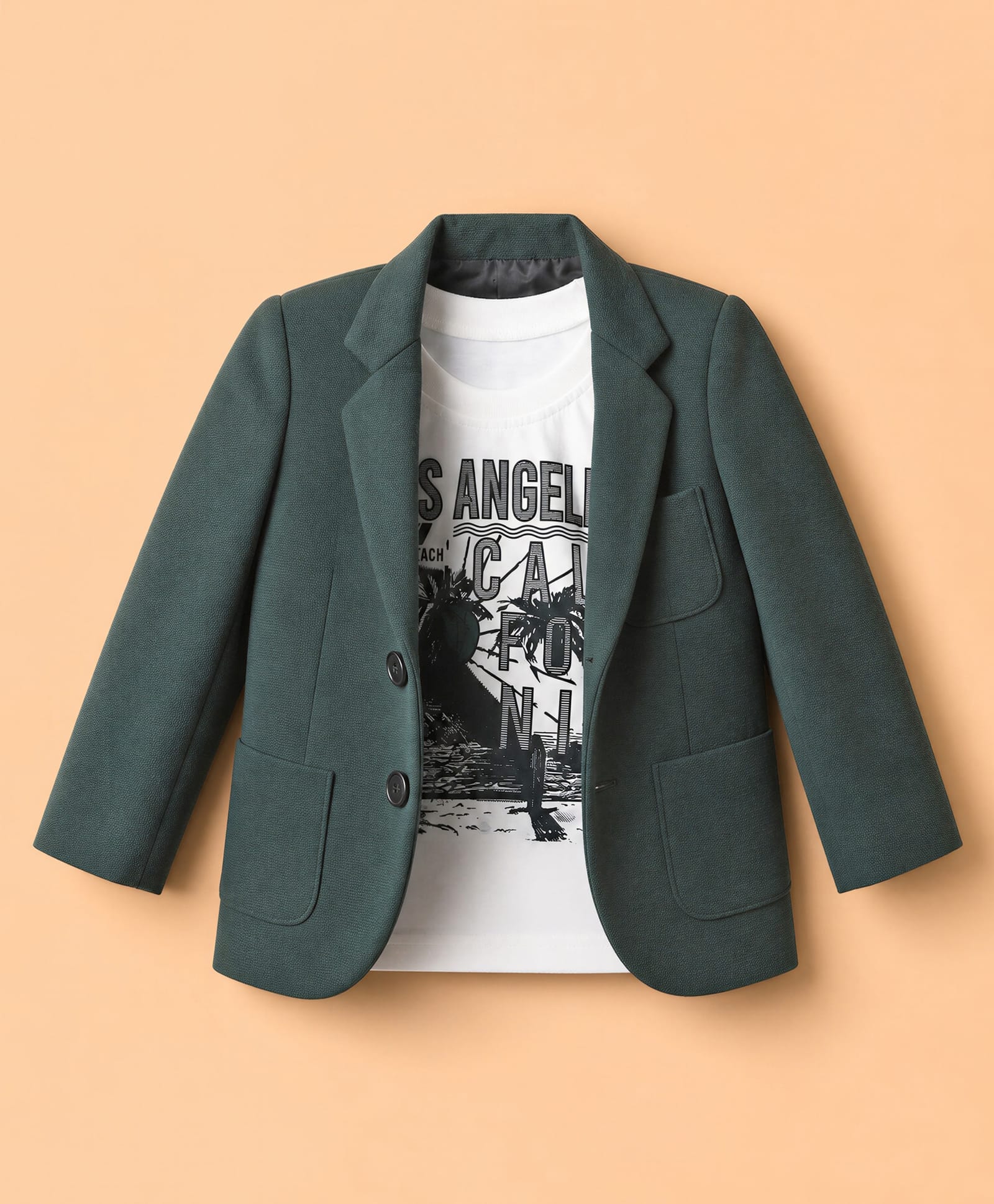 Robo Fry Cotton Woven Full Sleeves Cotton Blazer With Los Angles Printed T-Shirt - Green-image-20