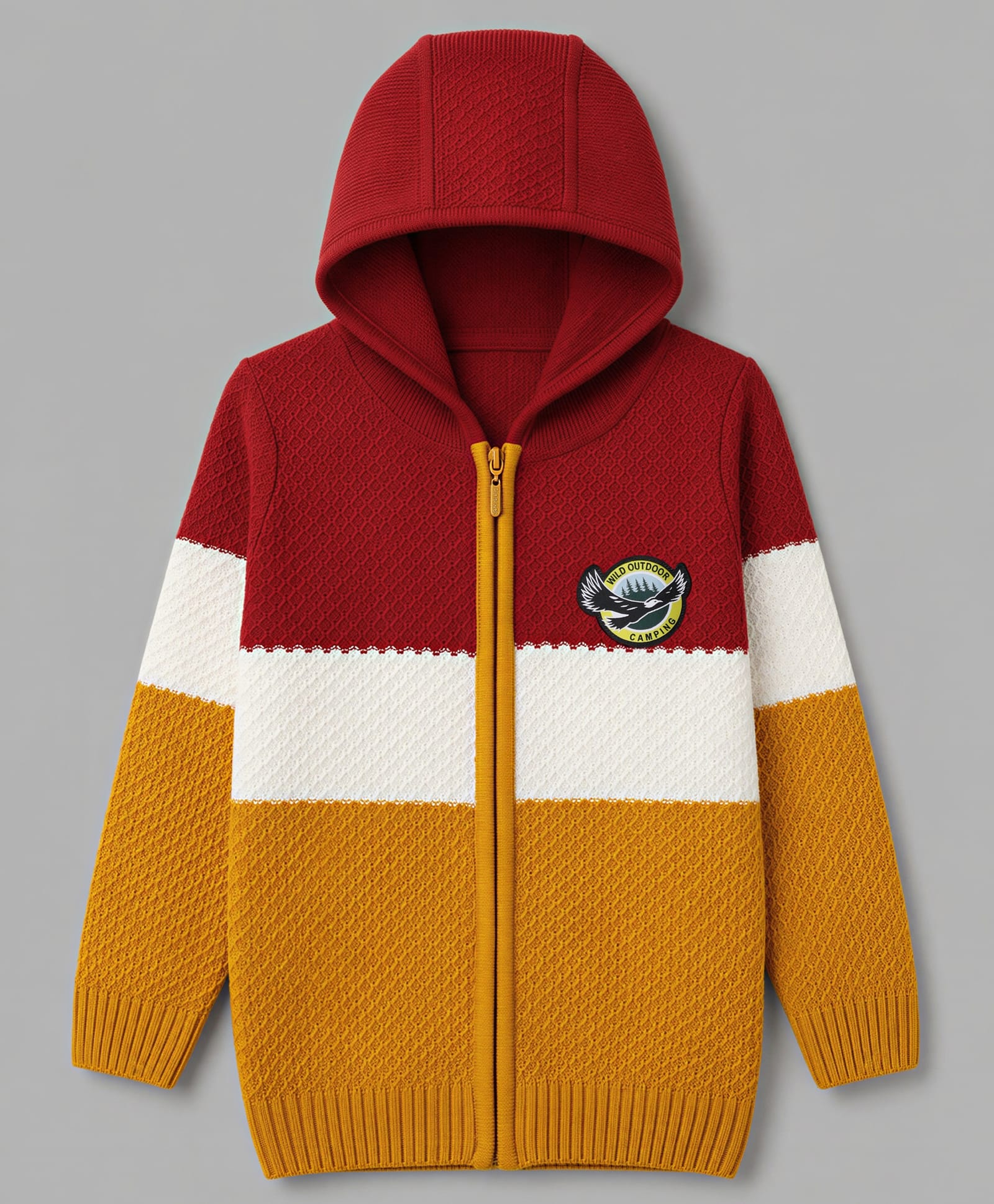 Pine Kids Knit Striped Full Sleeves Front Open Hooded Sweaters With Patch - Red-picture-22