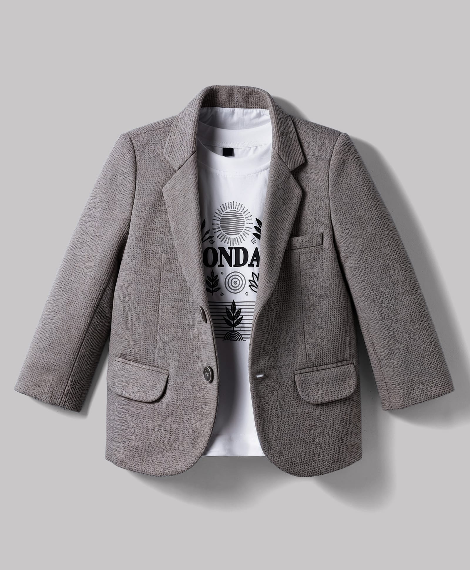Robo Fry Cotton Woven Full Sleeves Solid Blazer With Text Printed T-Shirt - Grey-picture-29