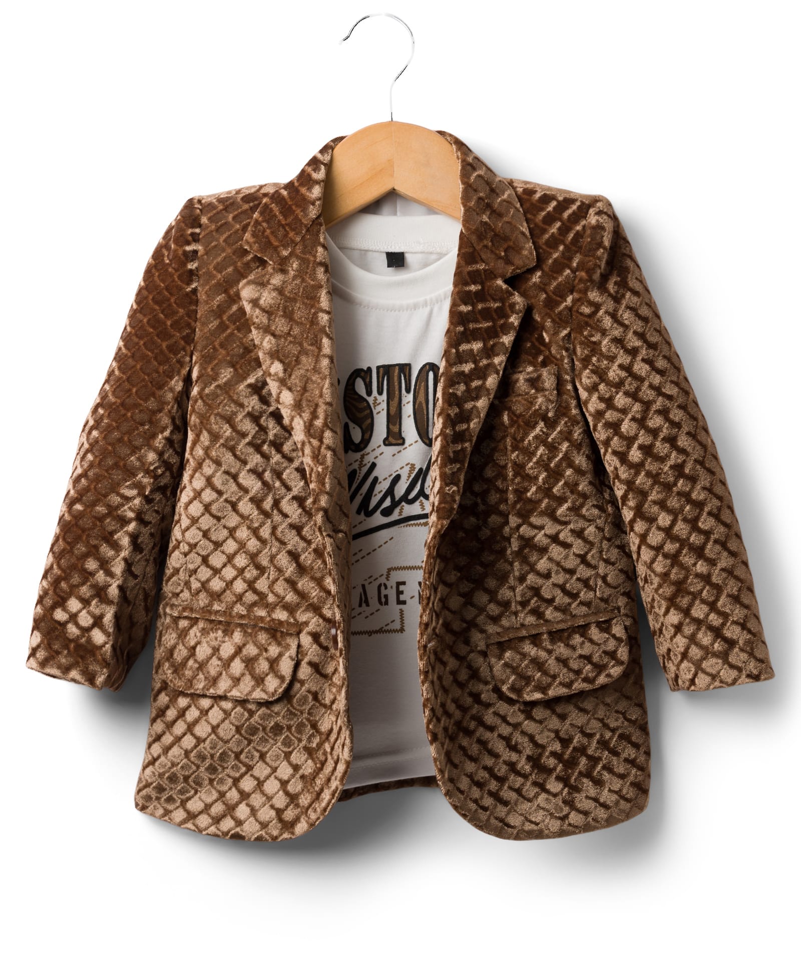 Robo Fry Cotton Woven Full Sleeves Checked Blazer With Text Printed Tee - Brown-picture-21
