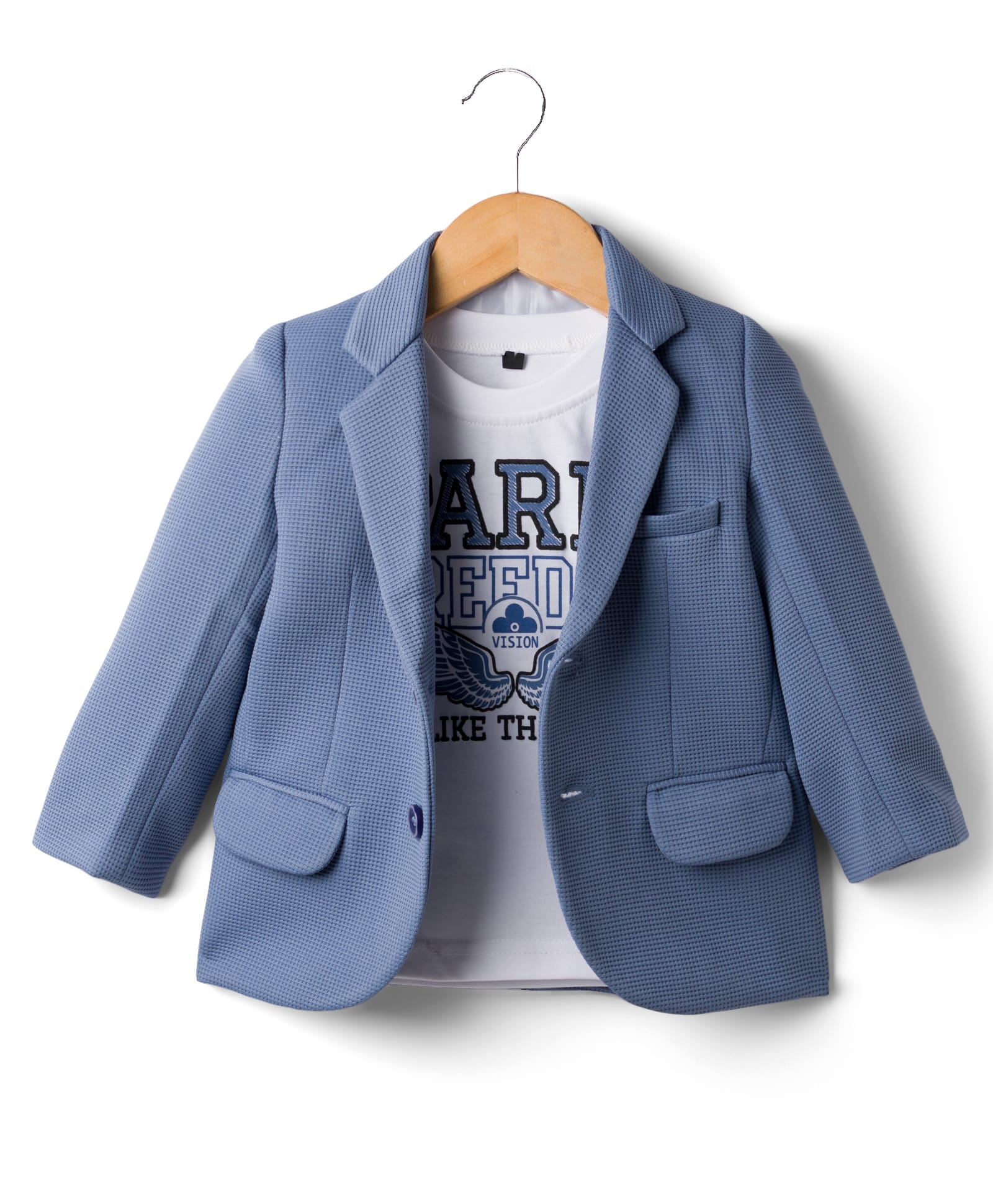 Robo Fry Cotton Woven Full Sleeves Solid Textured Blazer With Text Printed Tee - Blue-picture-25
