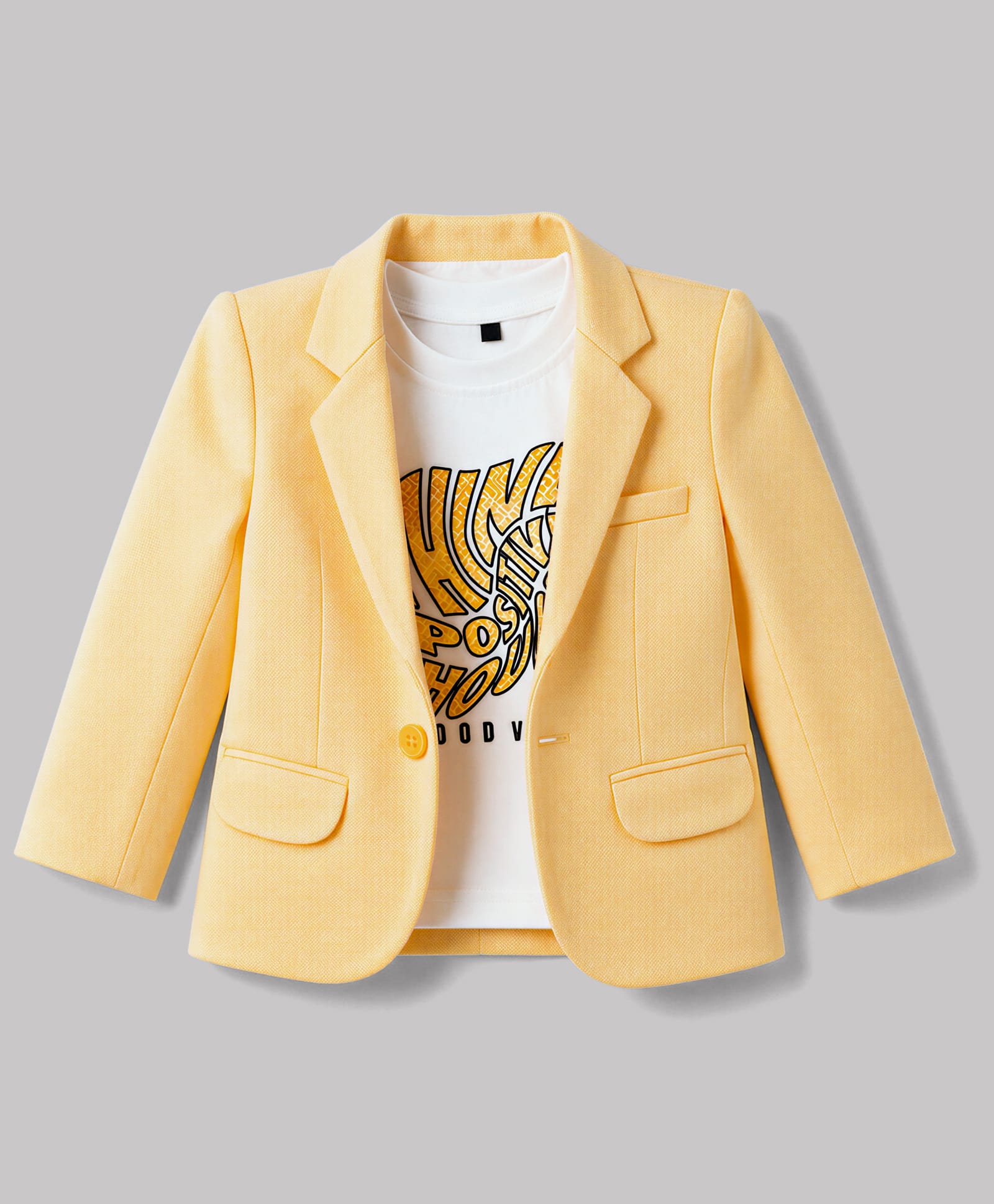 Robo Fry Cotton Woven Full Sleeves Solid Blazer With Text Printed Tee - Yellow-picture-26