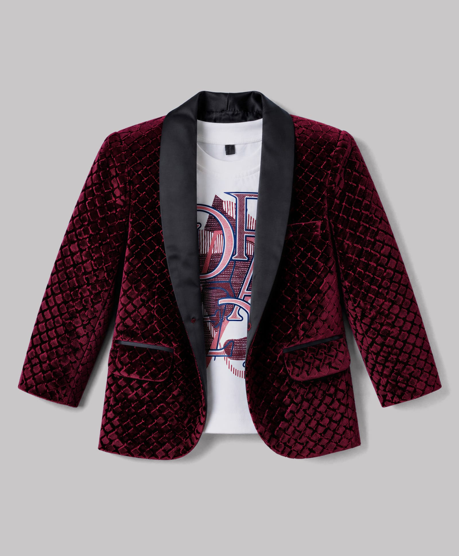 Robo Fry Cotton Woven Full Sleeves Checked Blazer With Text Printed Tee - Maroon-image-14