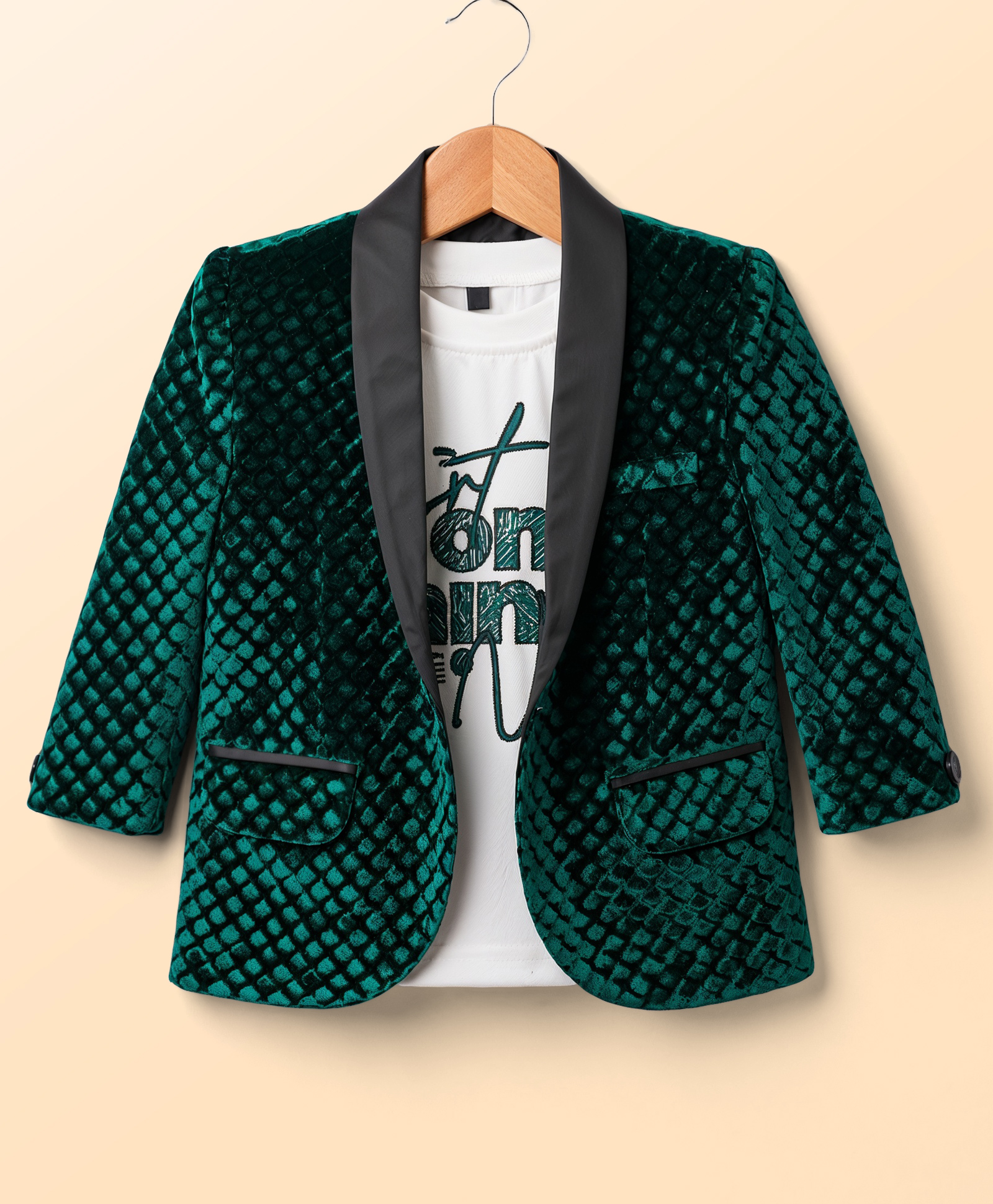 Robo Fry Cotton Woven Full Sleeves Self Designed Blazer with Printed T-Shirt - Dark Green-picture-1