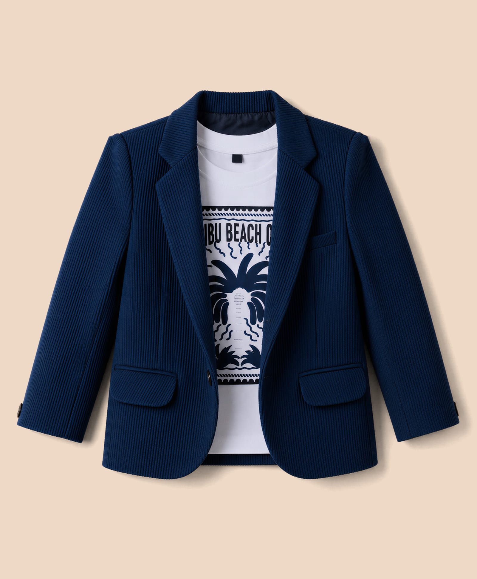 Robo Fry Cotton Woven Full Sleeves Solid Blazer With Beach Theme Printed Tee - Navy Blue-picture-32
