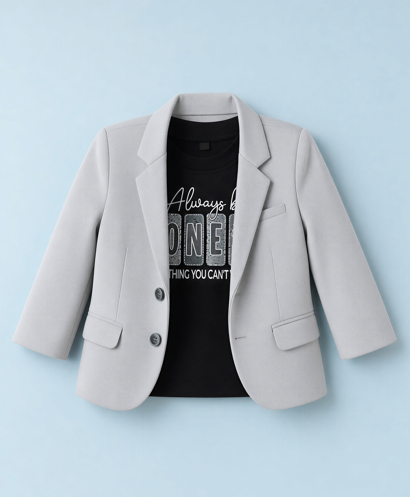 Robo Fry Cotton Woven Full Sleeves Solid Colour Blazer with Text Printed T-Shirt - Grey-picture-35