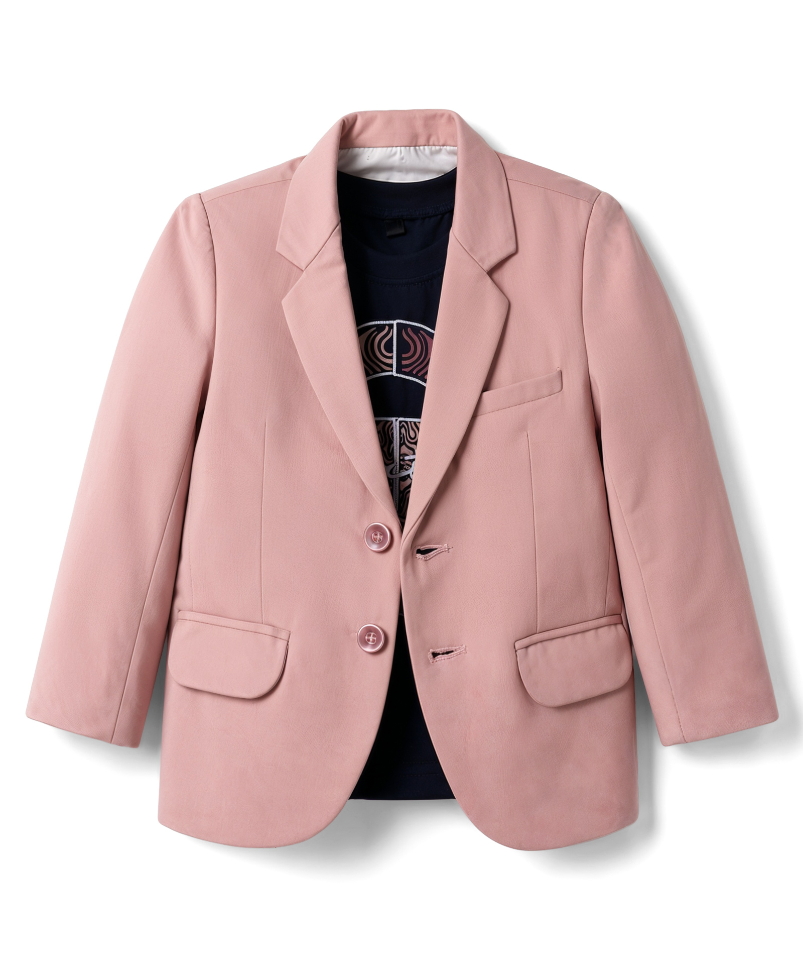 Robo Fry Cotton Woven Full Sleeves Solid Blazer With Text Printed T-Shirt - Pink-picture-26