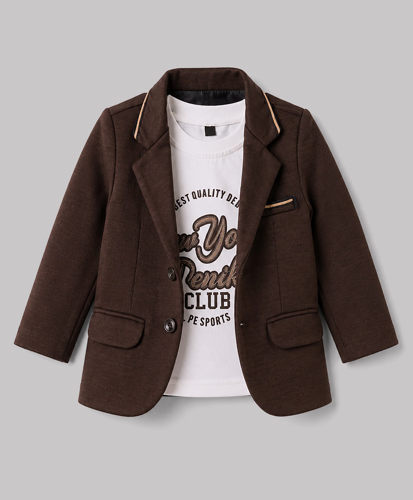 Robo Fry Cotton Woven Full Sleeves Solid Colour Blazer with Printed T-Shirt - Brown-picture-31