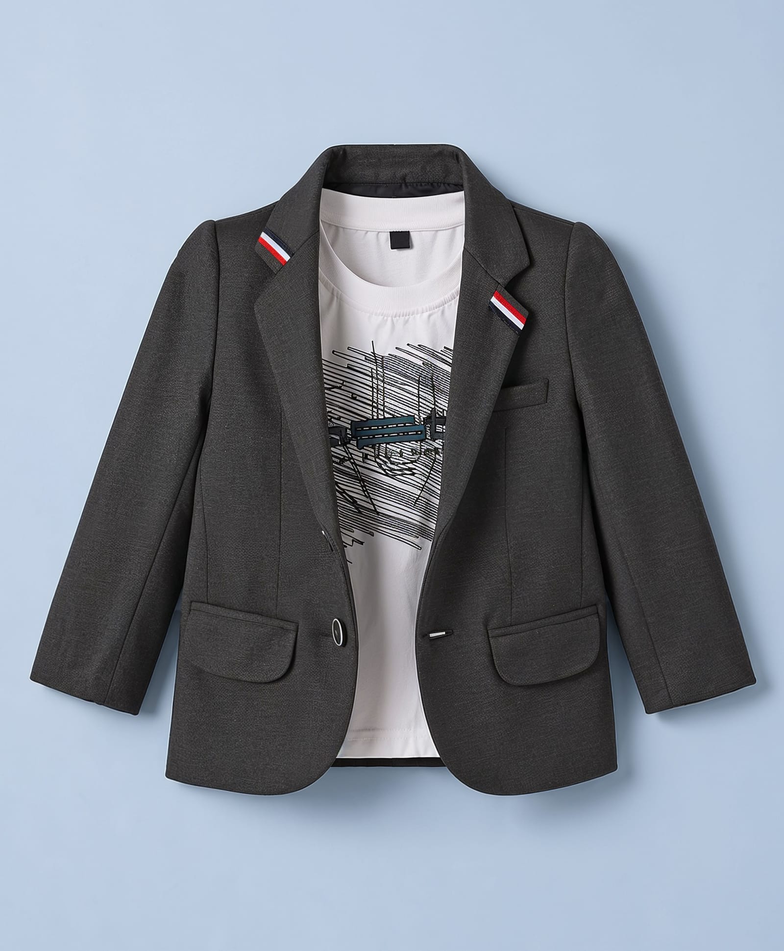 Robo Fry Cotton Woven Full Sleeves Solid Blazer & Text Printed T-Shirt - Grey-image-6