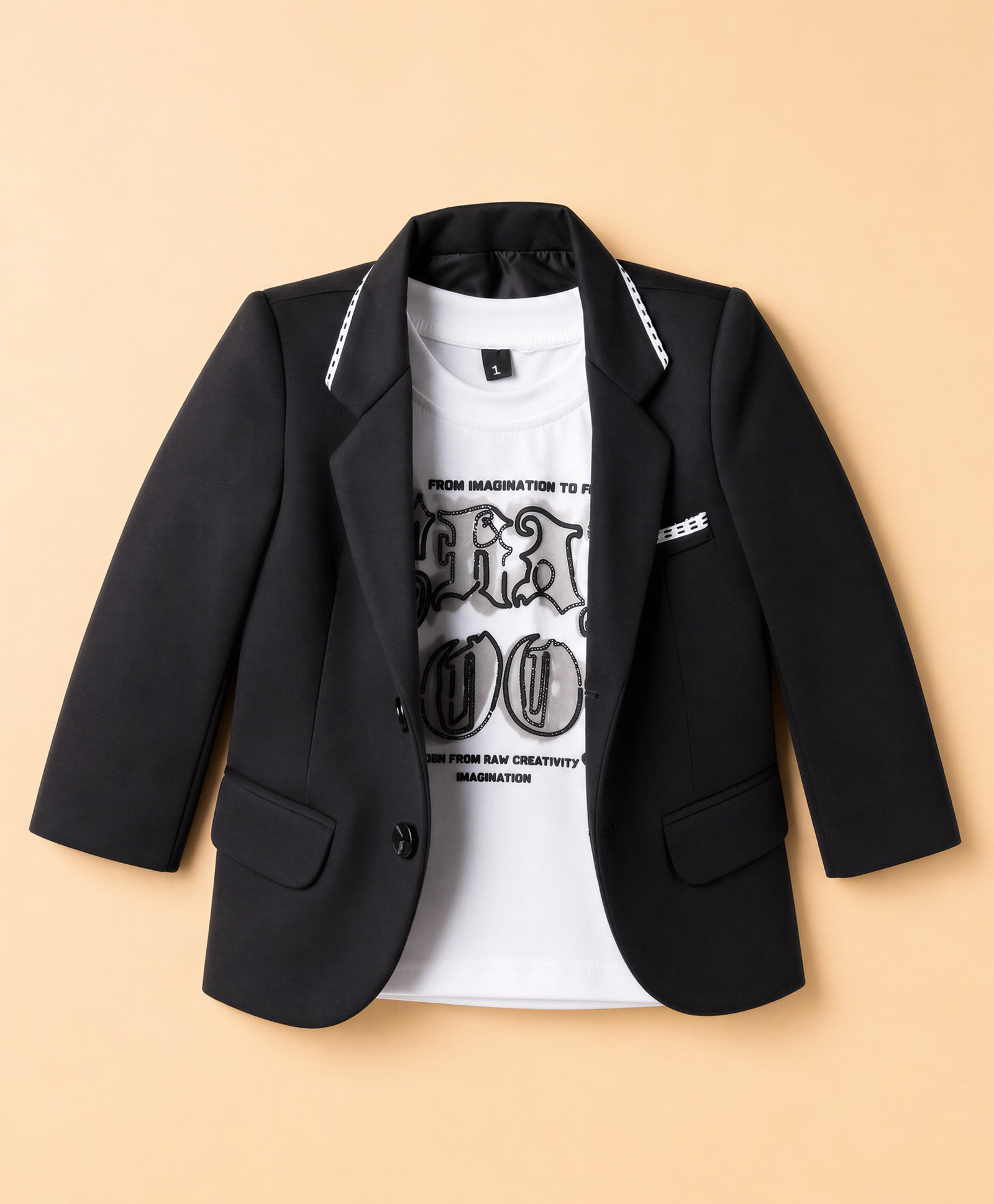 Robo Fry Cotton Woven Full Sleeves Solid Colour Blazer with Text Printed T-Shirt - Black-image-49